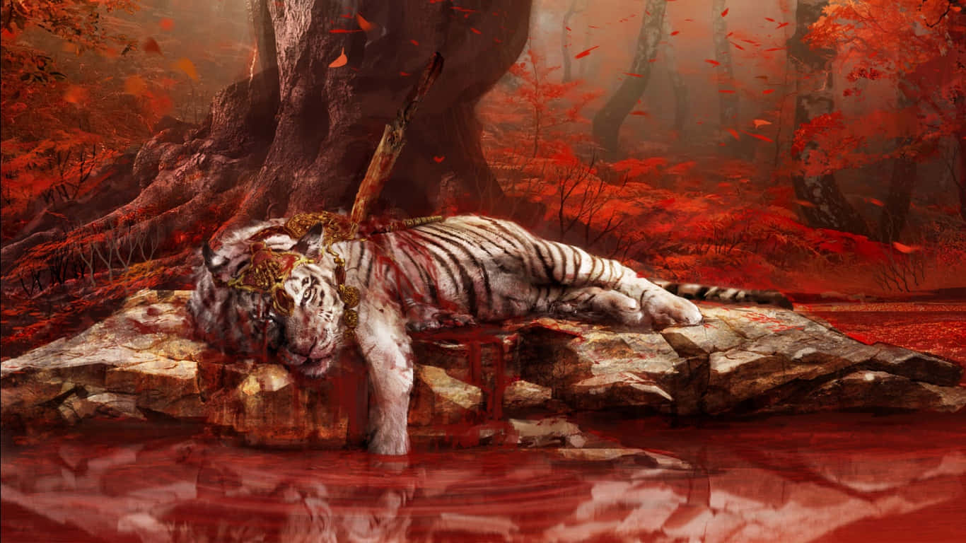 1366x768 Far Cry 4 רקע נמר מדמם גוסס טפט