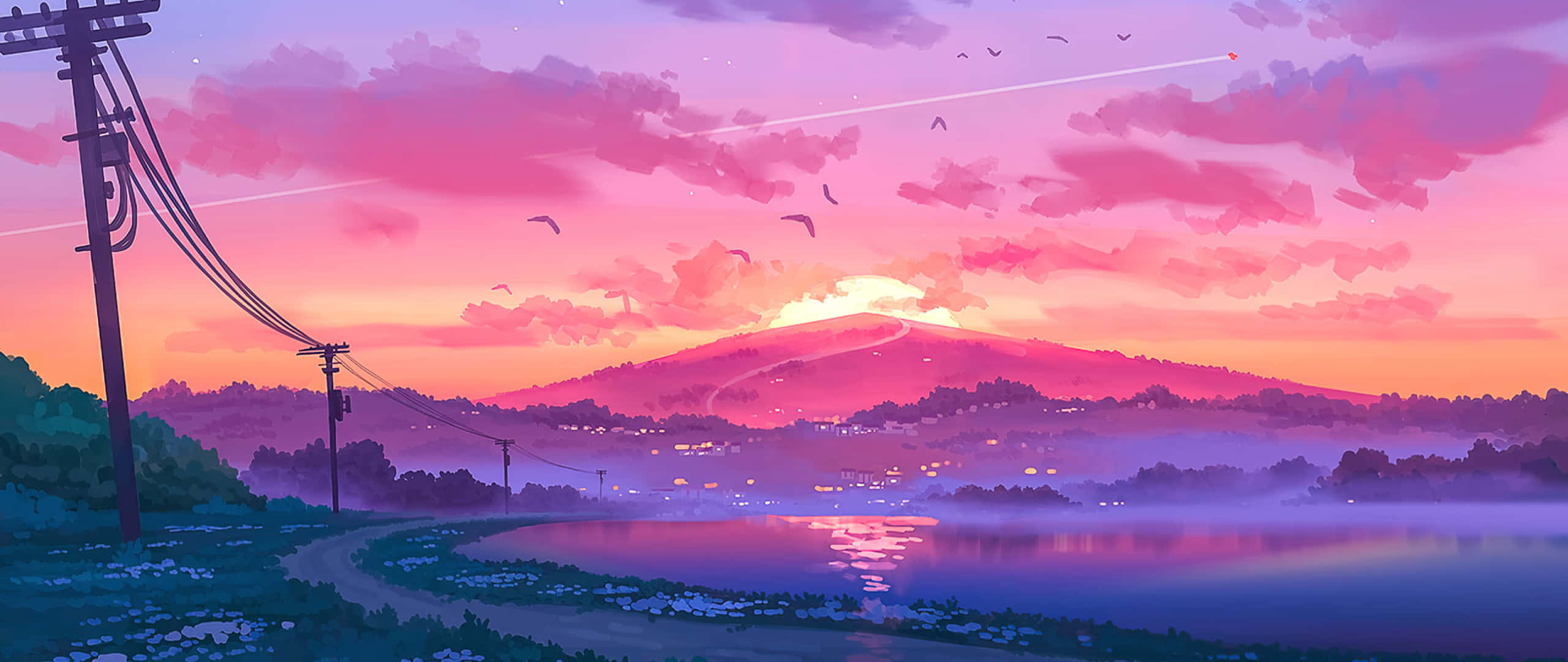 אמנות אסתטית של שקיעה אנימה 2560x1080 טפט
