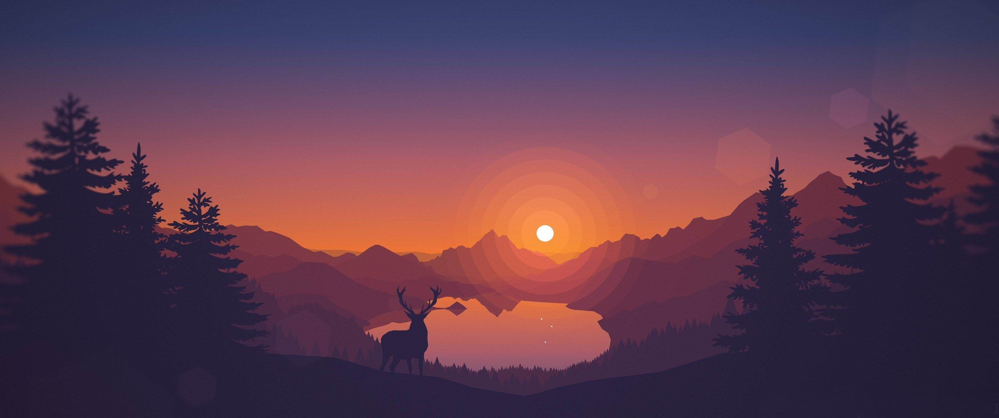 3440x1440 עמק שקיעה מינימליסטי טפט