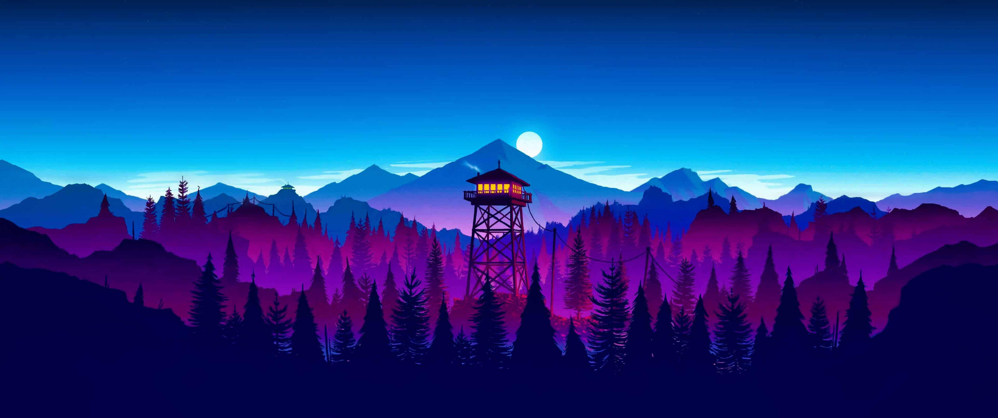 3440x1440 מגדל תצפית בטבע מינימליסטי טפט