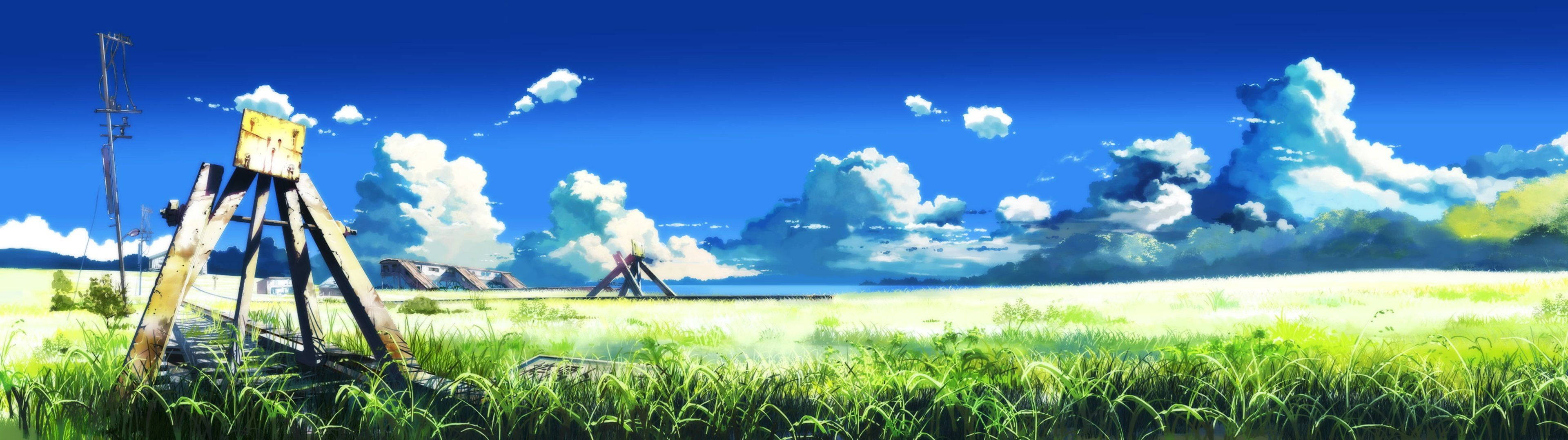 3840x1080 4K מסילת רכבת כפרית טפט