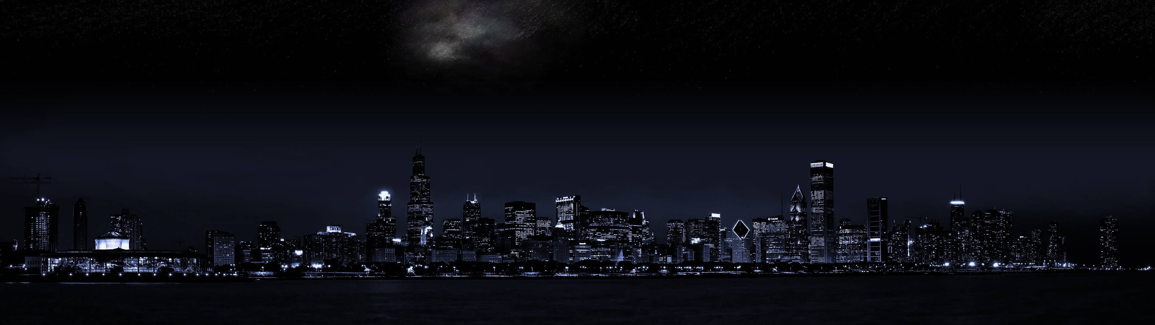 3840x1080 HD נוף לילי לצג כפול טפט