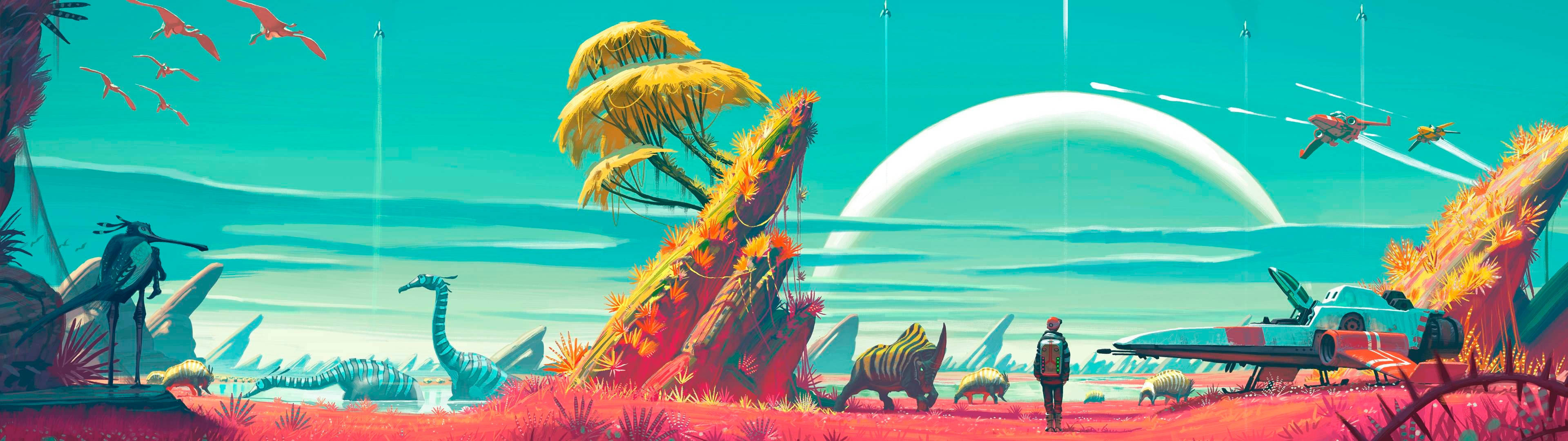 3840x1080 HD תמונת רקע כפולה דינוזאורים טפט