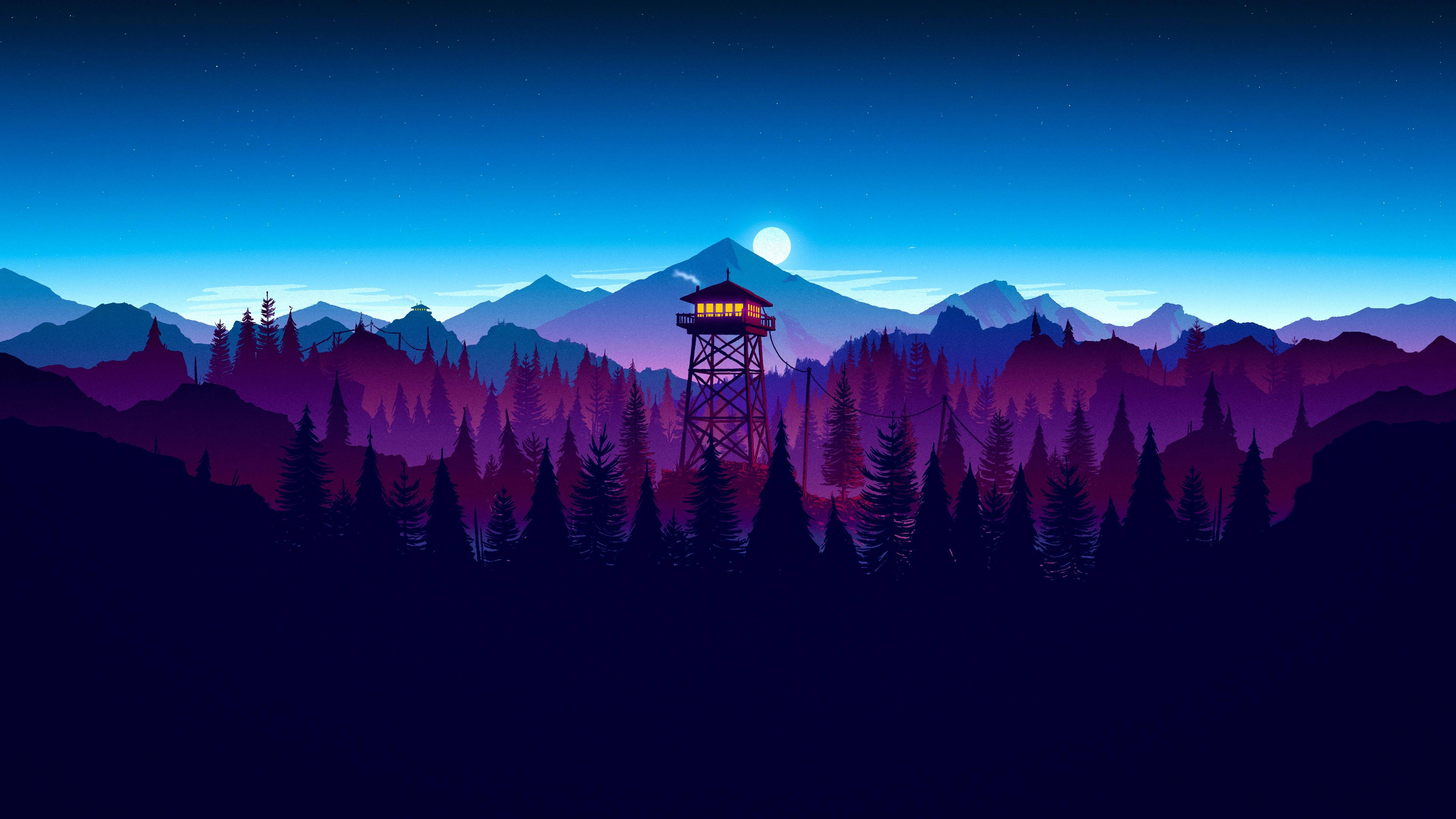 4K Firewatch סגול יער צללית טפט