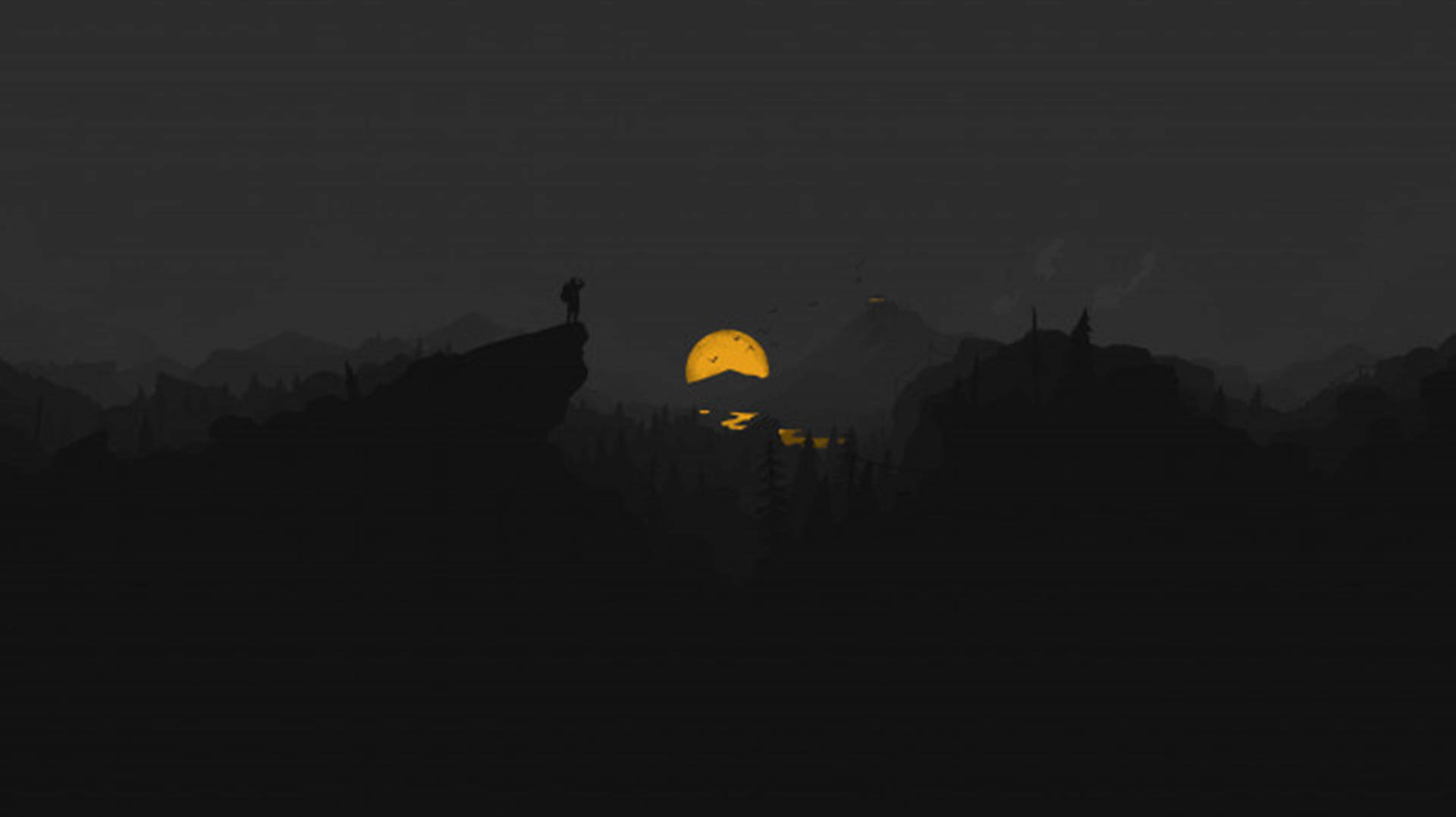 4K Firewatch ירח צהוב נהר — שמי לילה טפט