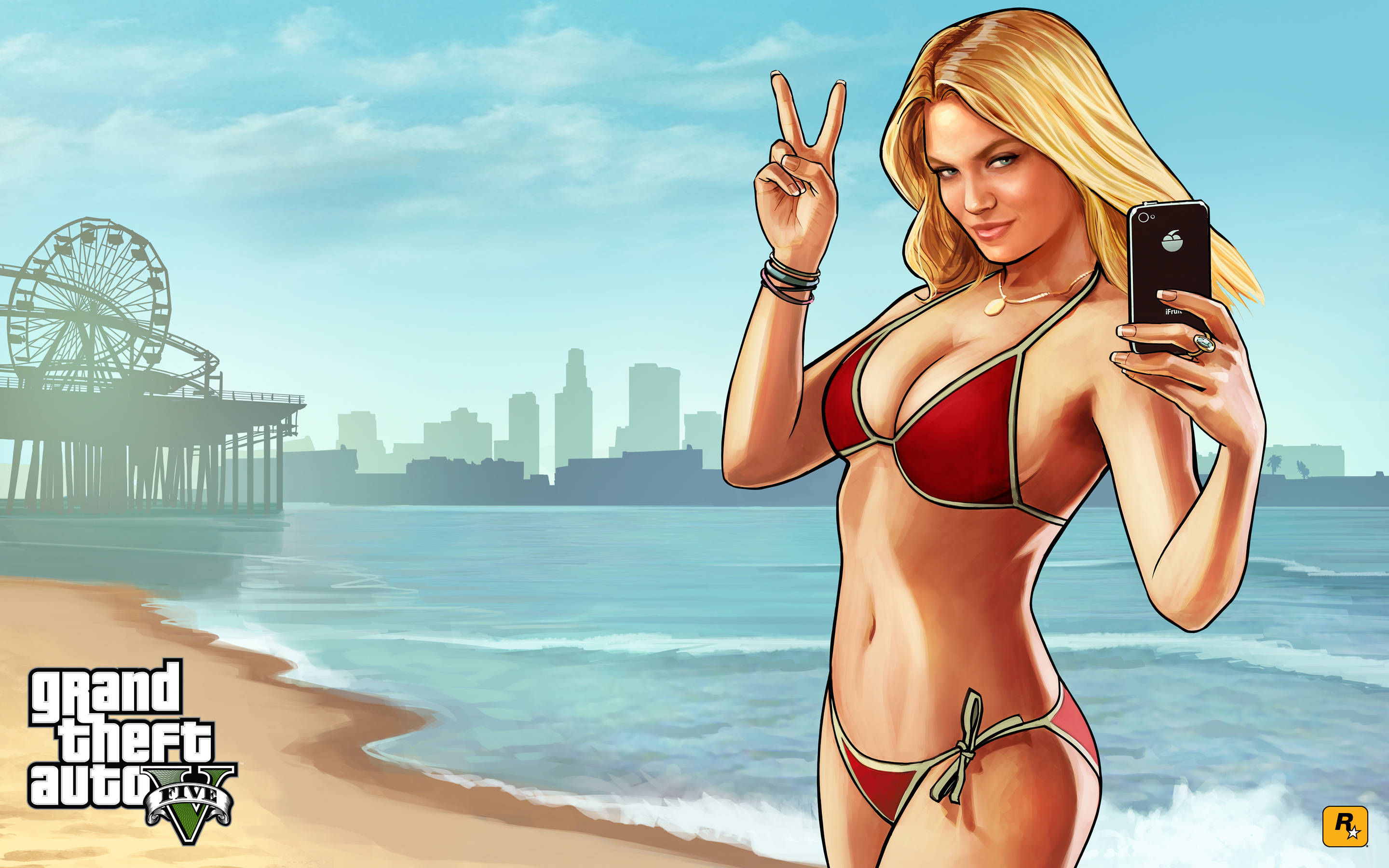4K GTA 5 בלונדינית בחוף ים בביקיני טפט