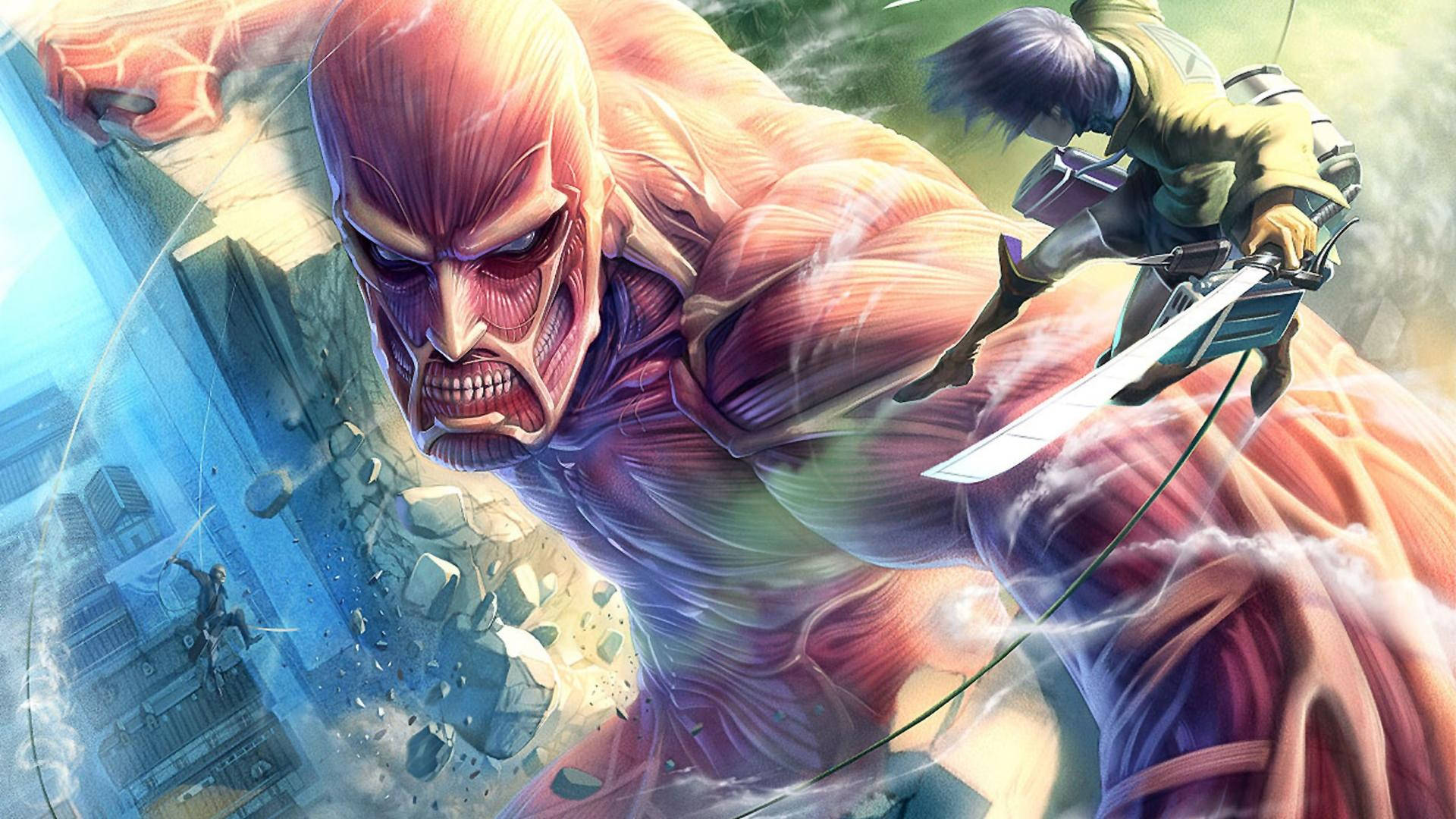 הטיטאן הקולוסאלי מרחף ב-Attack on Titan טפט