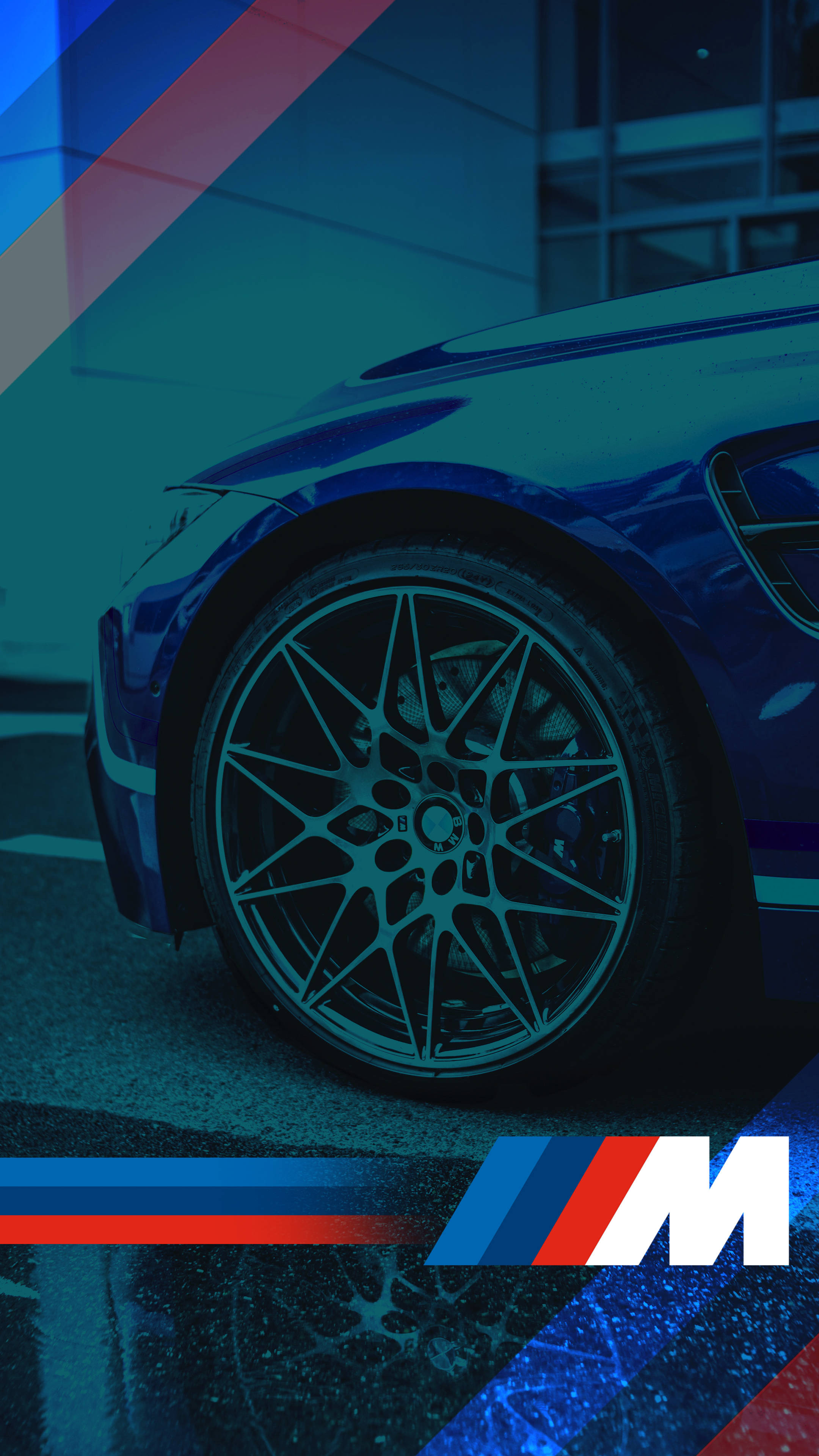 צמיג רכב כחול עם לוגו BMW M טפט