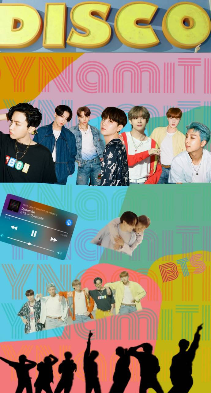 קולאז' דיסקו אסתטי של BTS עם Dynamite טפט
