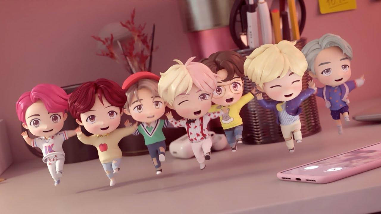 BTS TinyTAN דמויות רוקדות על מחשב נייד טפט