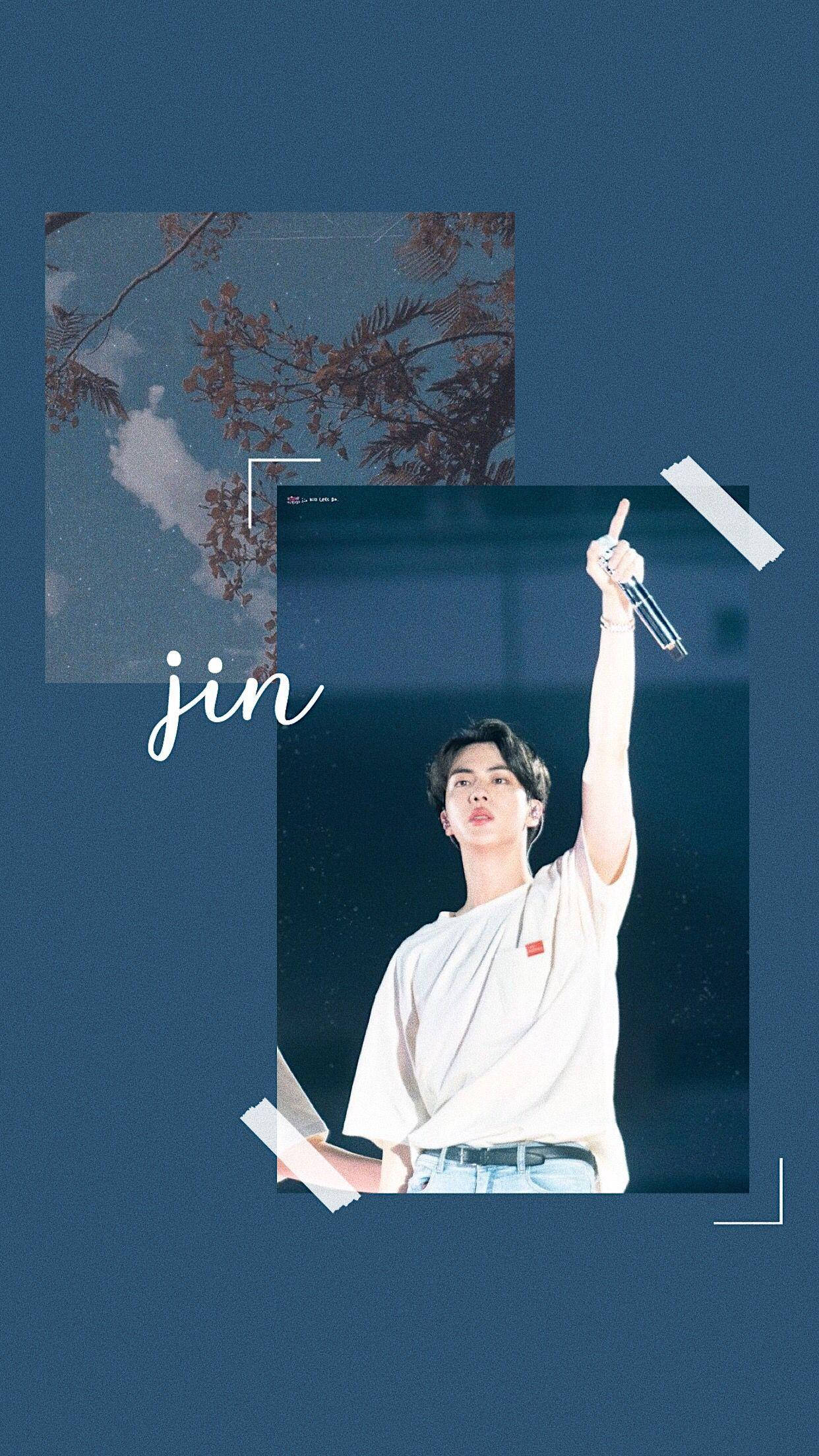 BTS ג'ין אסתטי כחול ירוק עמוק טפט