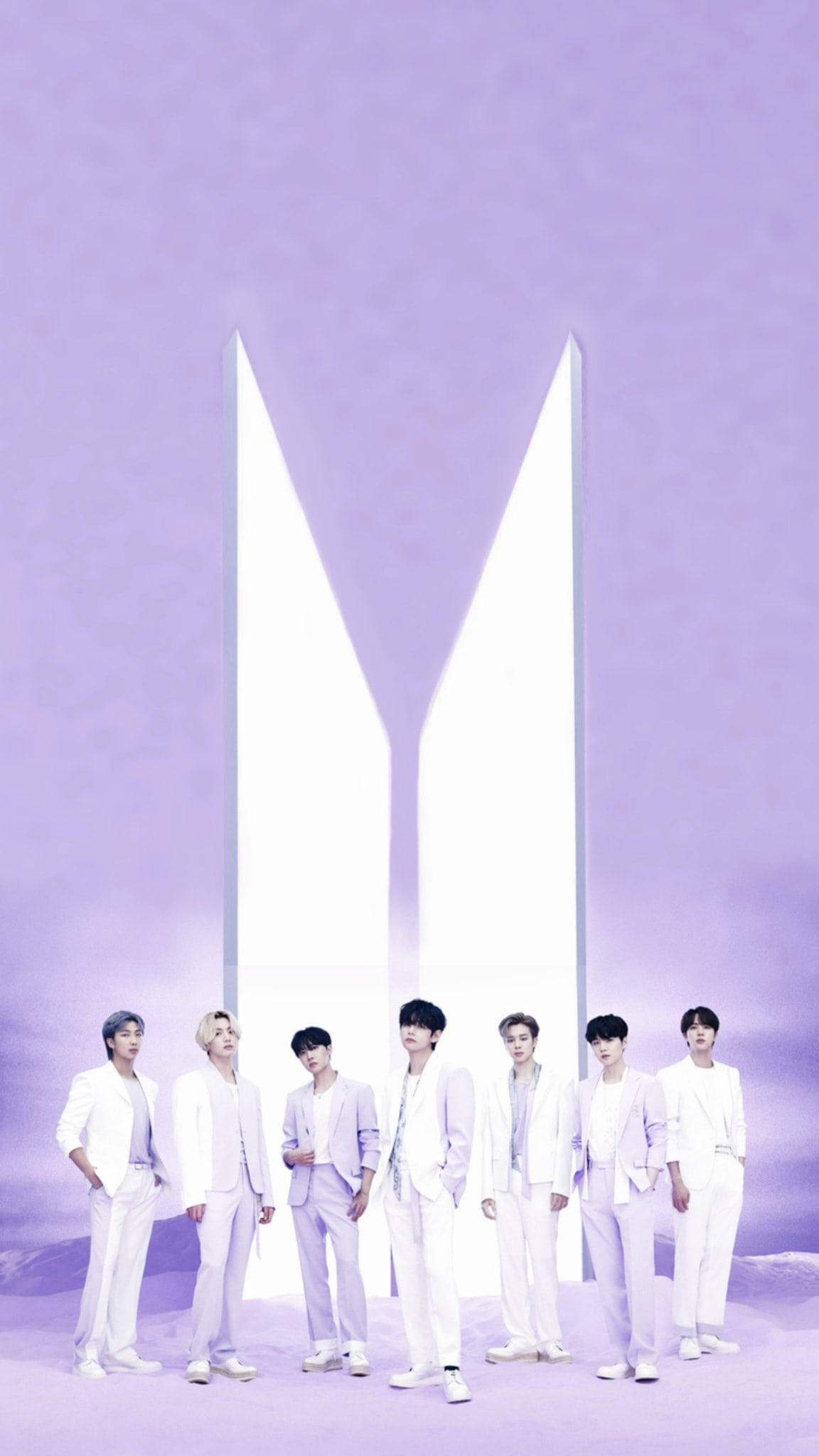 BTS חליפה לבנה אסתטיקה סגולה טפט