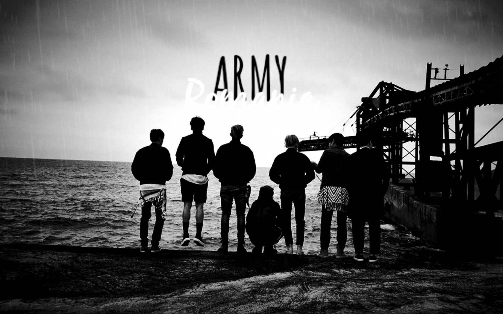 BTS ליד הים בשחור לבן למחשב נייד טפט