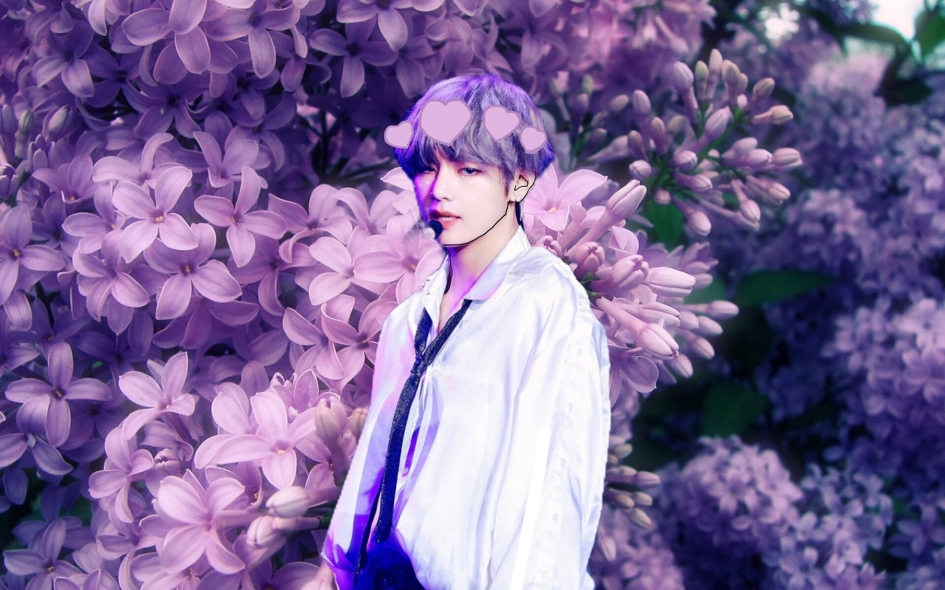 BTS סגול V פרח אסתטי טפט