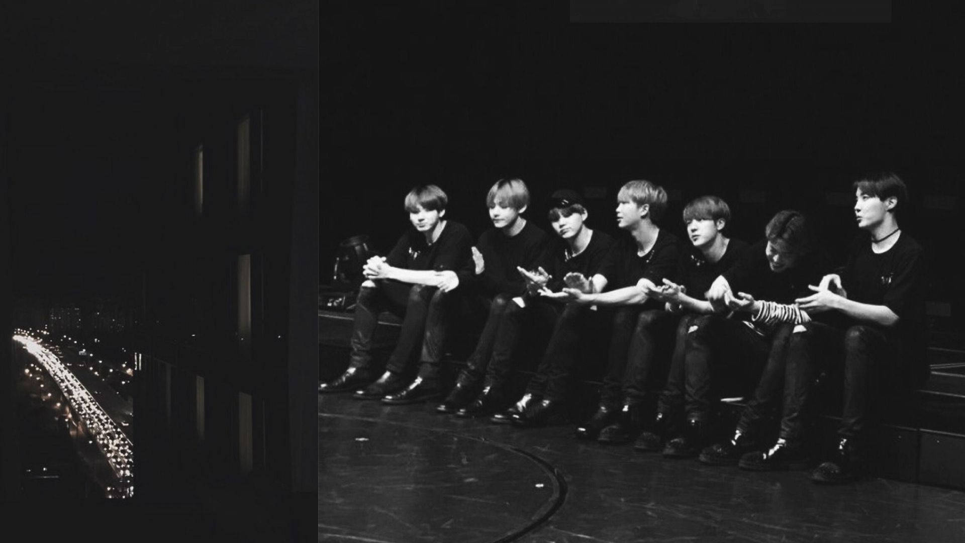 BTS תמונת מאחורי הקלעים בשחור-לבן למחשב נייד טפט