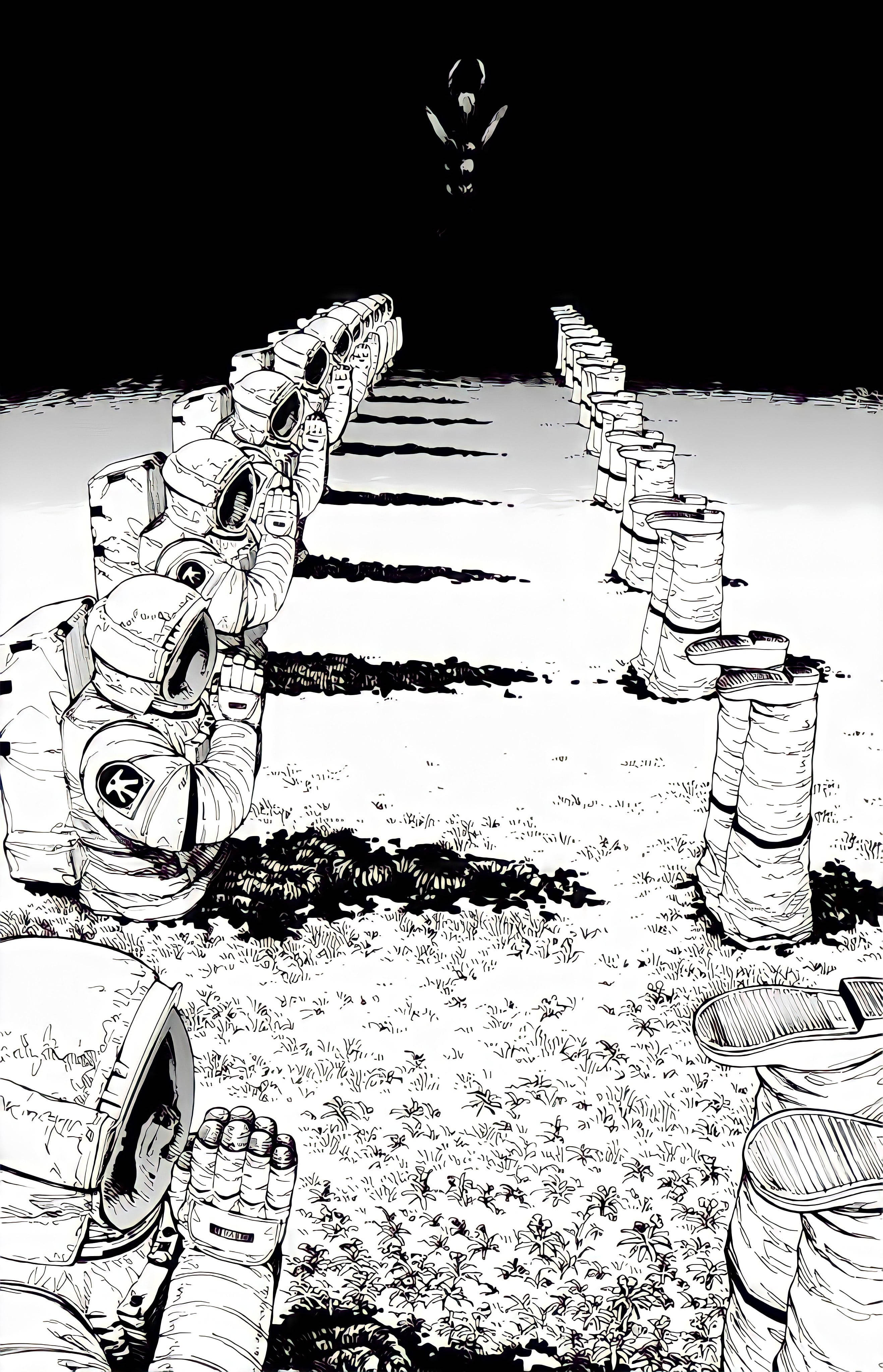 אסטרונאוטים מתפללים Chainsaw Man אנימה שחור לבן לאייפון טפט