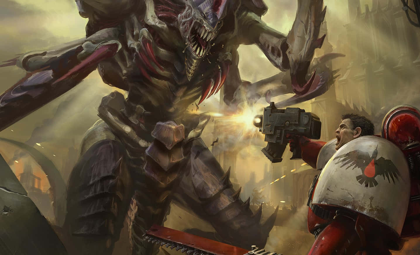 גבריאל אנג'לוס נלחם בטיראניד רקע Dawn Of War III טפט