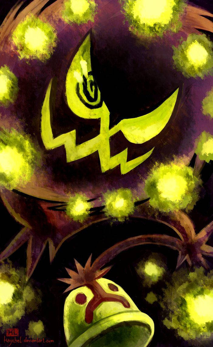 יצירת Deviantart: Spiritomb ירוק זוהר מתוך הצללים בפוקימון. טפט