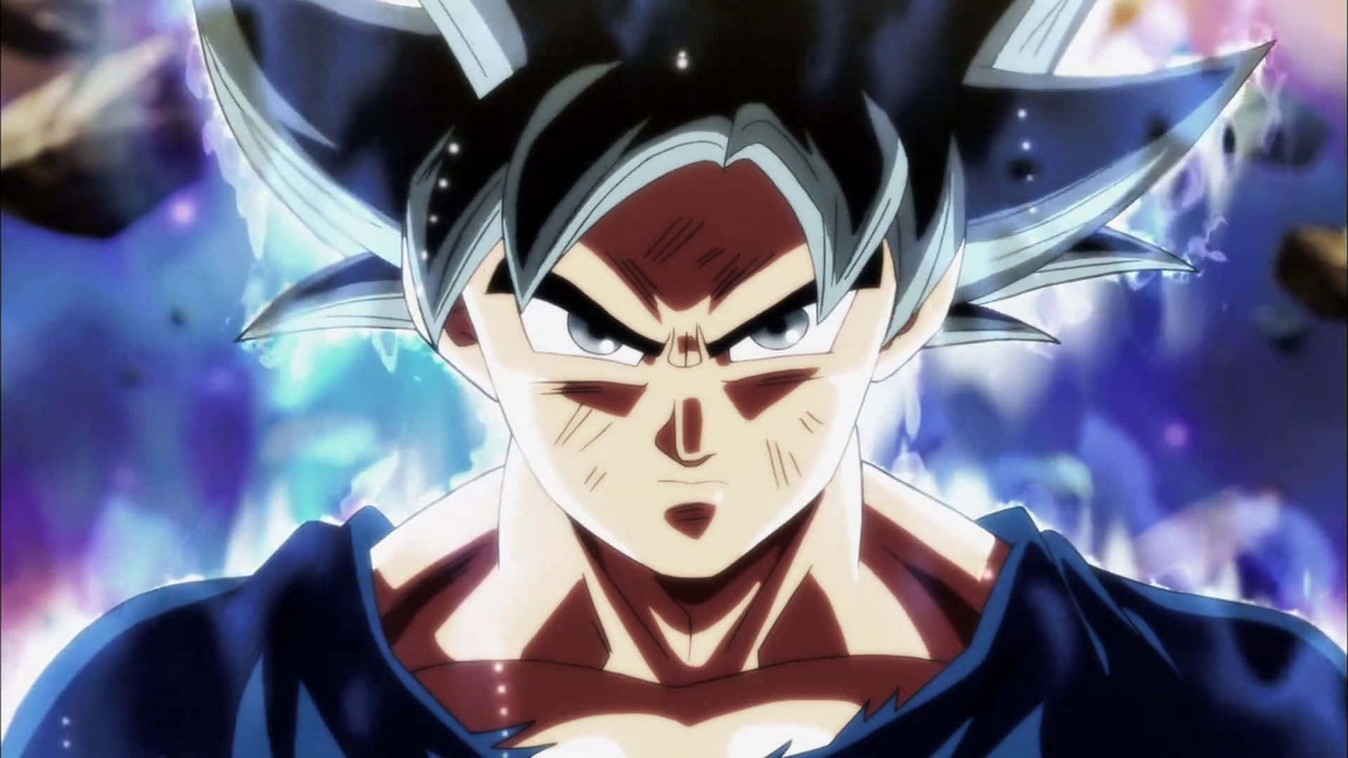 עיניו של גוקו מ-Dragon Ball Super הופכות לכסף כשהוא פותח את כוח האולטרה אינסטינקט. טפט