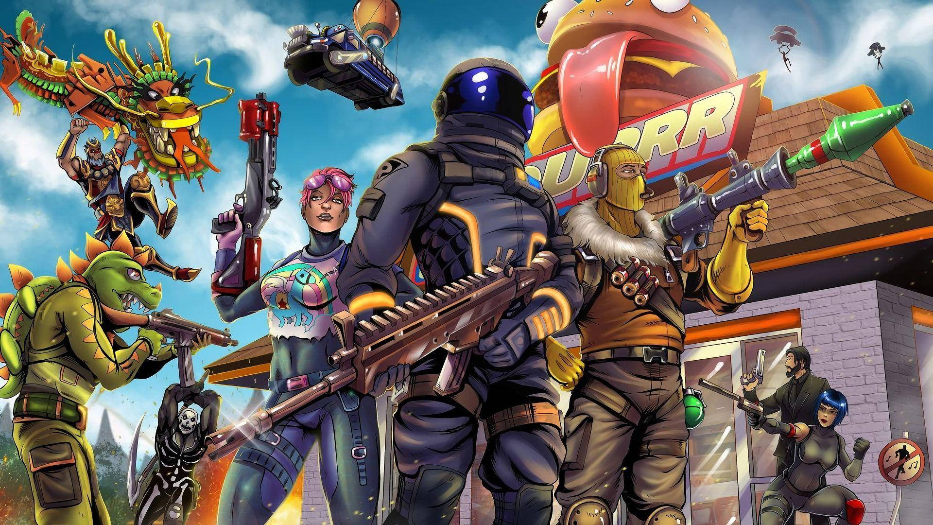 רקע מצויר מגניב של Fortnite טפט