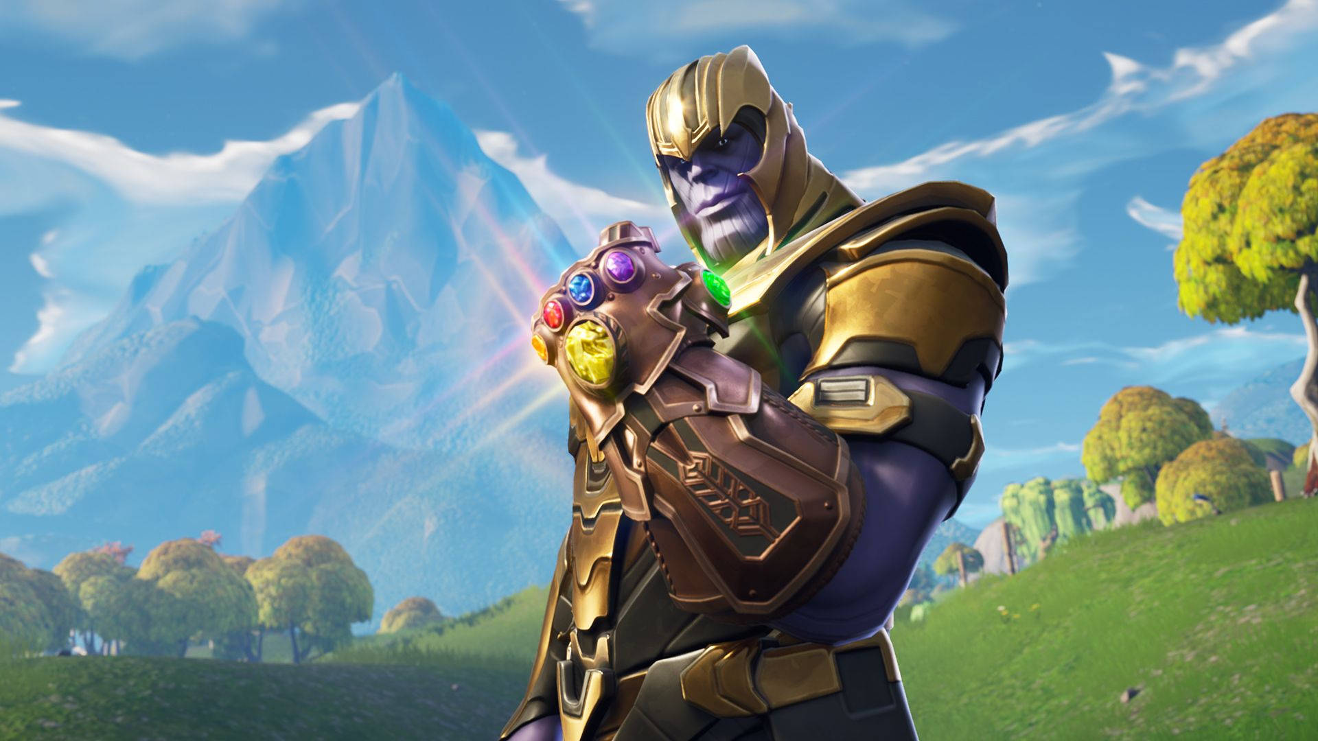 תאנוס ב-Fortnite אוחז בכפפת האינסוף טפט HD — פורטנייט טפט