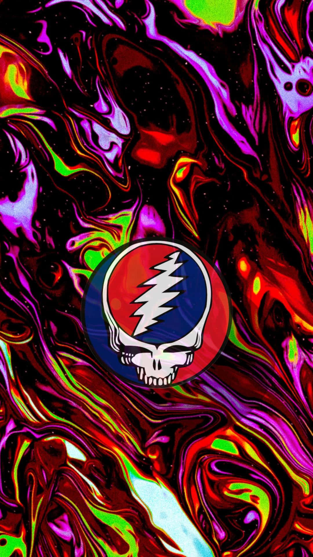עור זוהר ומתוח עם לוגו הגולגולת של Grateful Dead לאייפון טפט