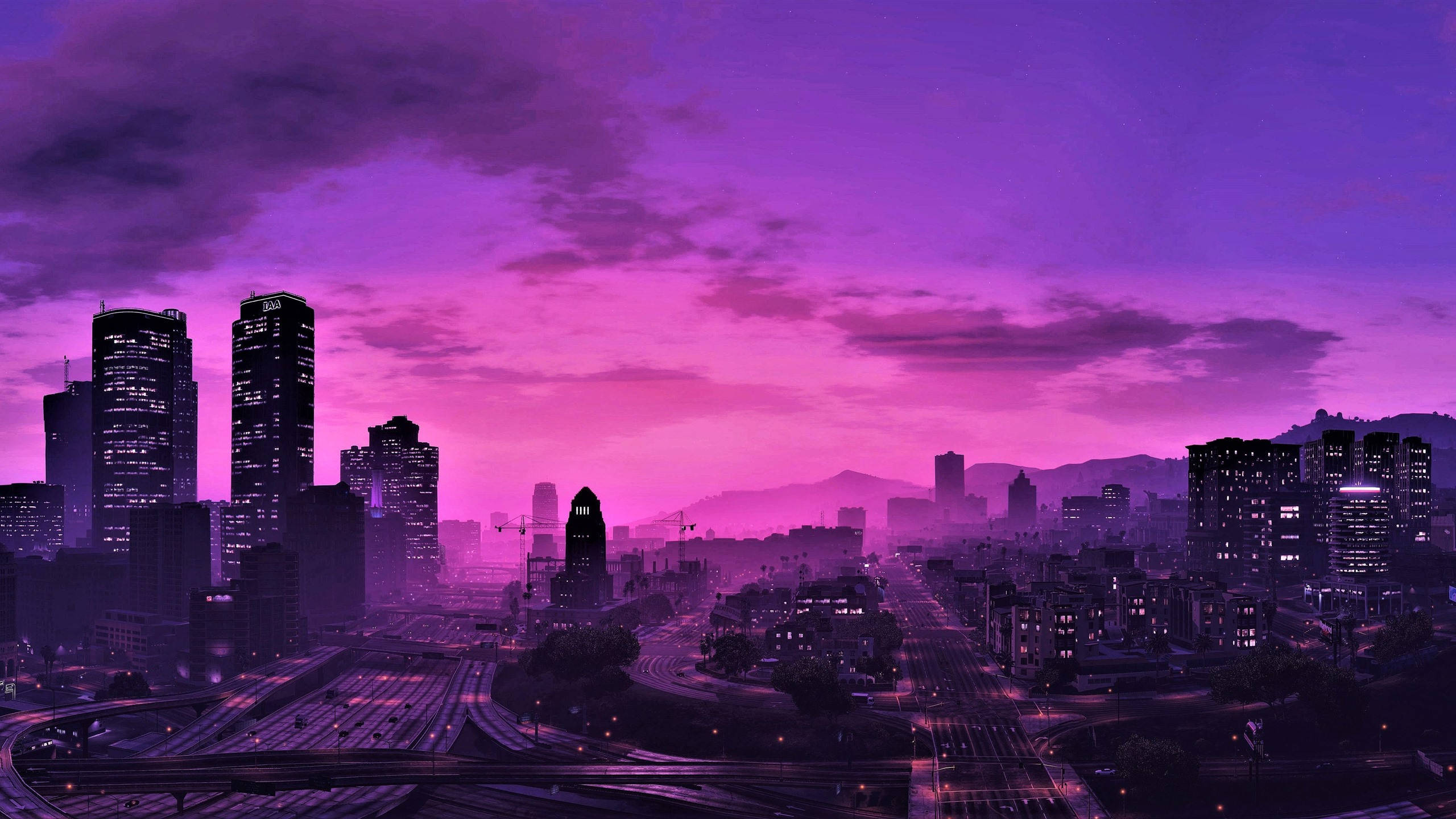 GTA 5 2560x1440 שמי לילה סגולים טפט