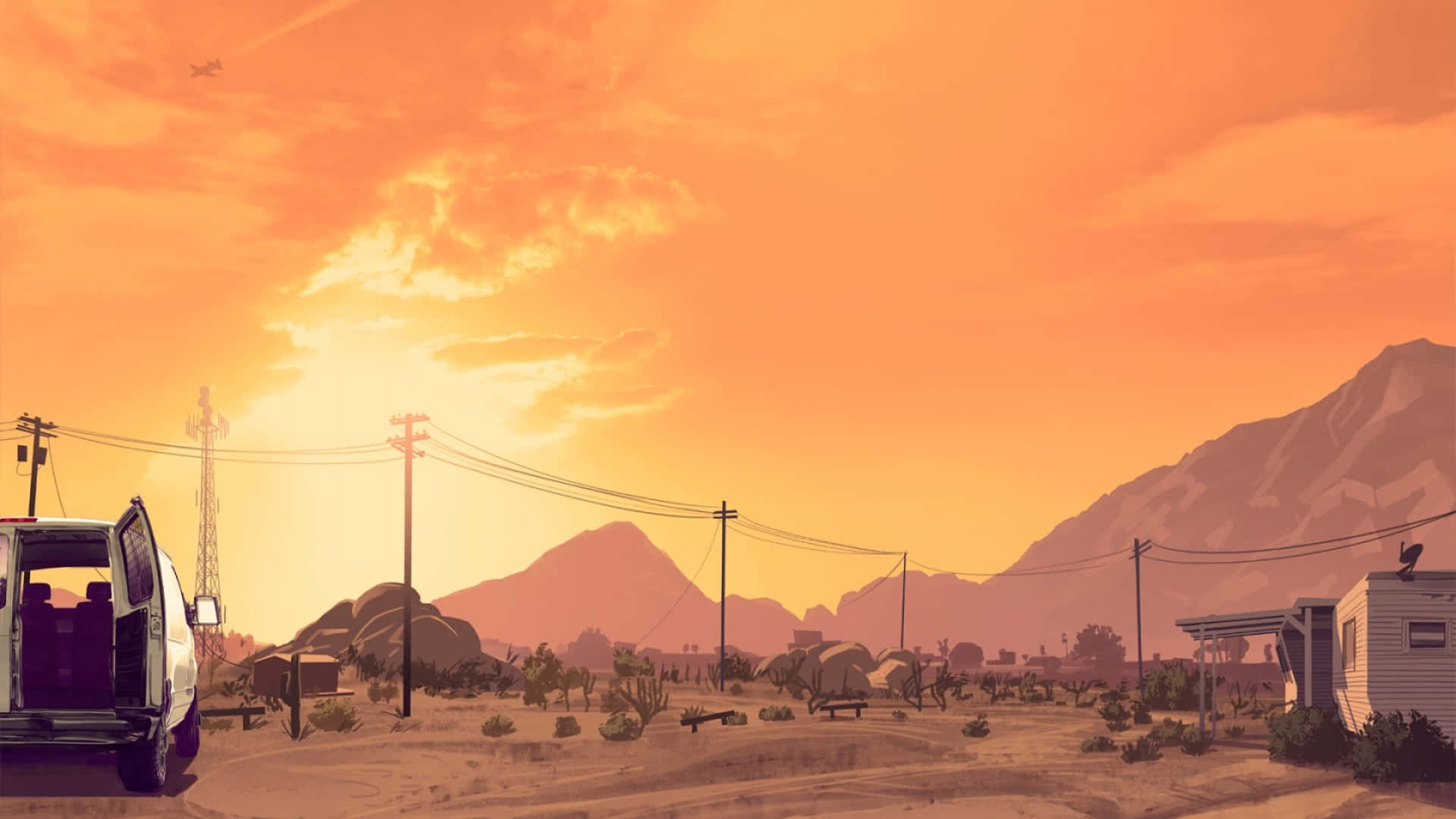 רקע GTA שמיים כתומים מעל ההרים טפט