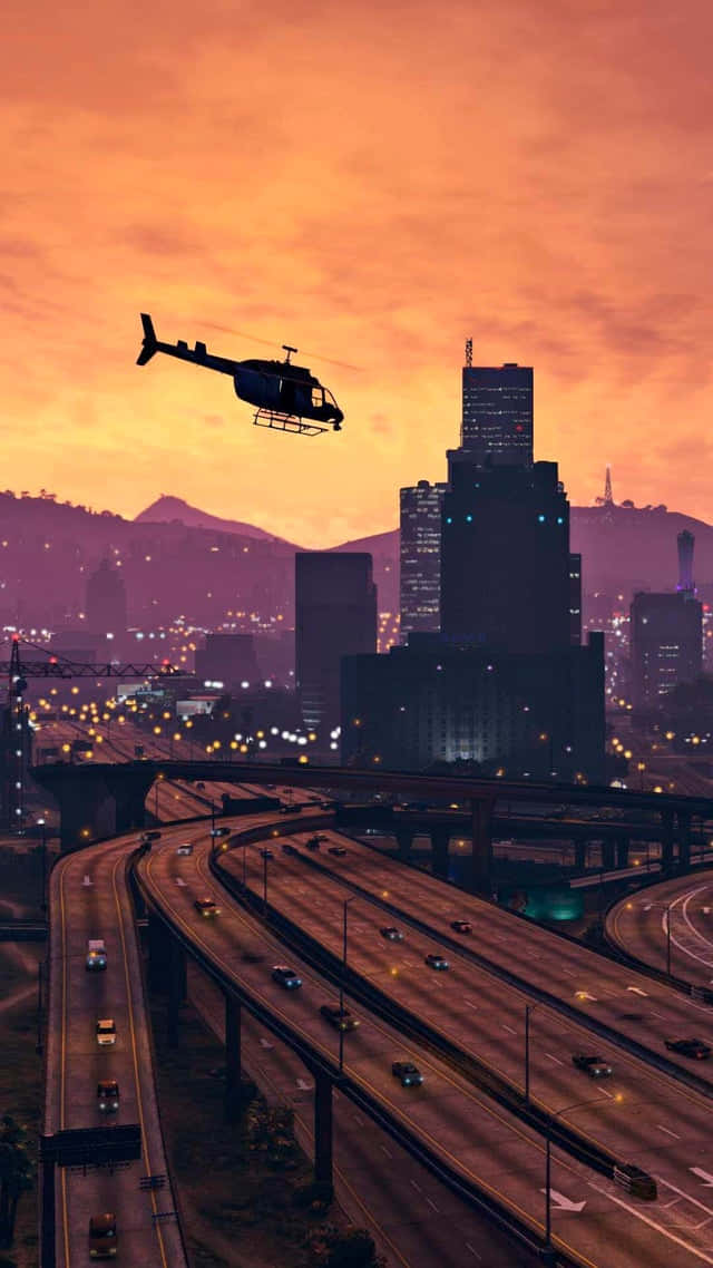 רקע GTA מסוק טס מעל לוס סנטוס טפט
