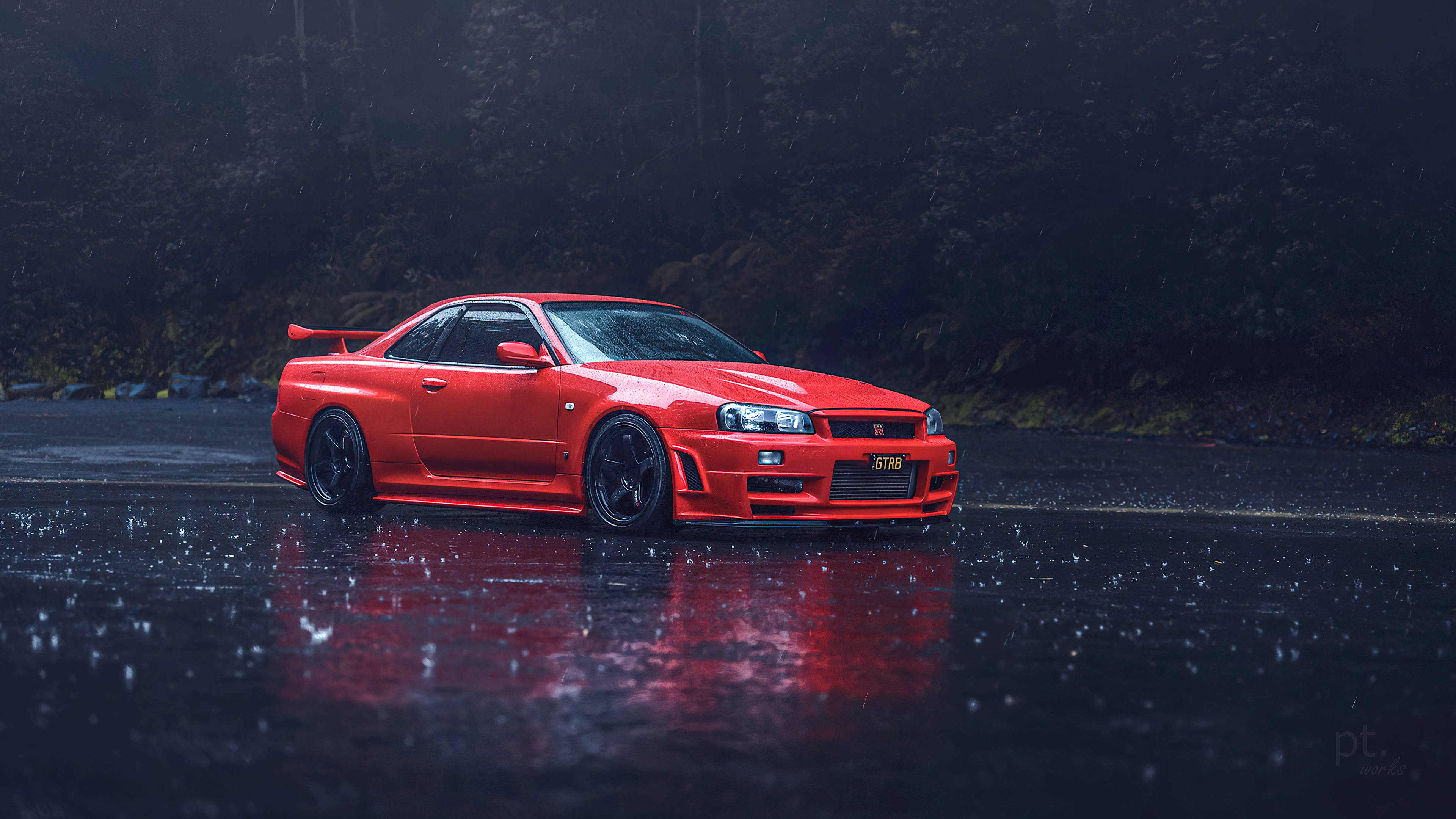 ניסאן סקייליין GTR R34 בסביבה גשומה טפט