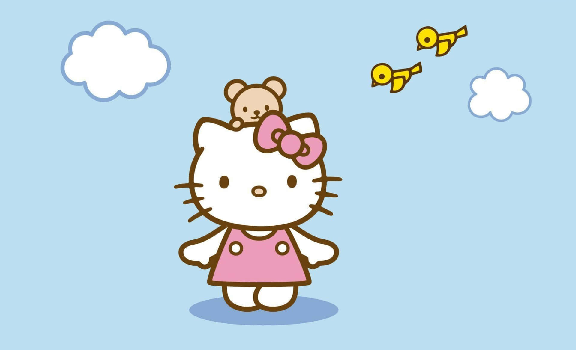 Hello Kitty מחשב נייד ציפורים ועננים טפט