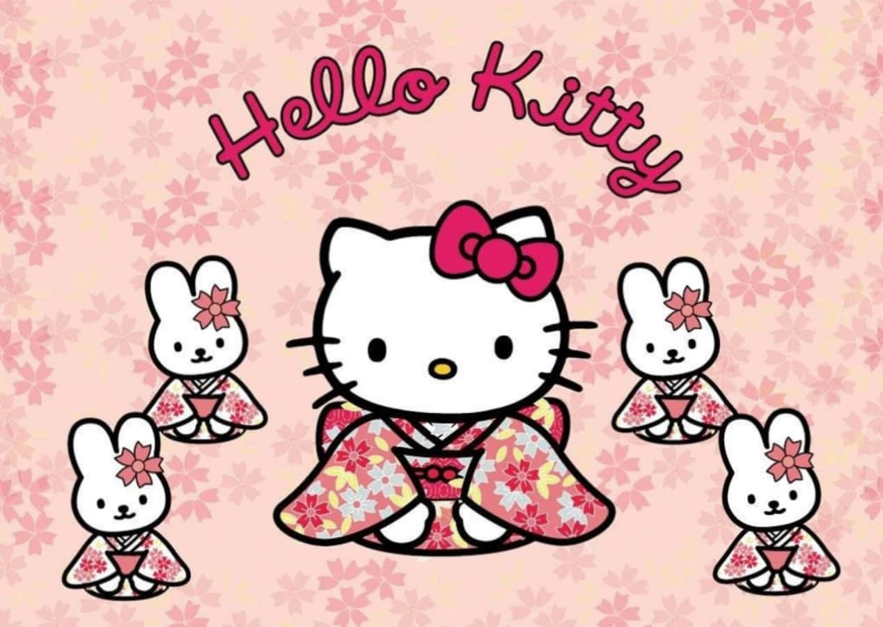 Hello Kitty לפטופ עם ארנבות בקימונו טפט