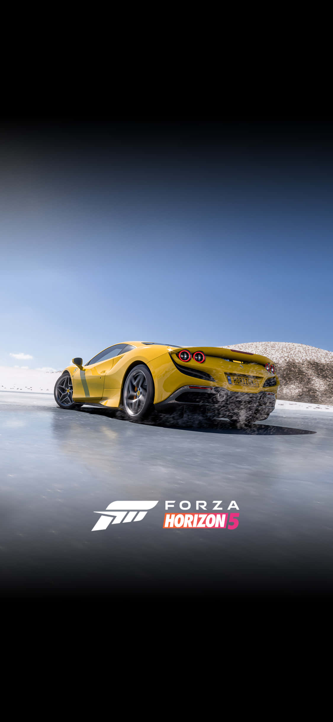 למבורגיני צהובה דוהרת ברקע ל- iPhone X מ- Forza Motorsport 7 טפט