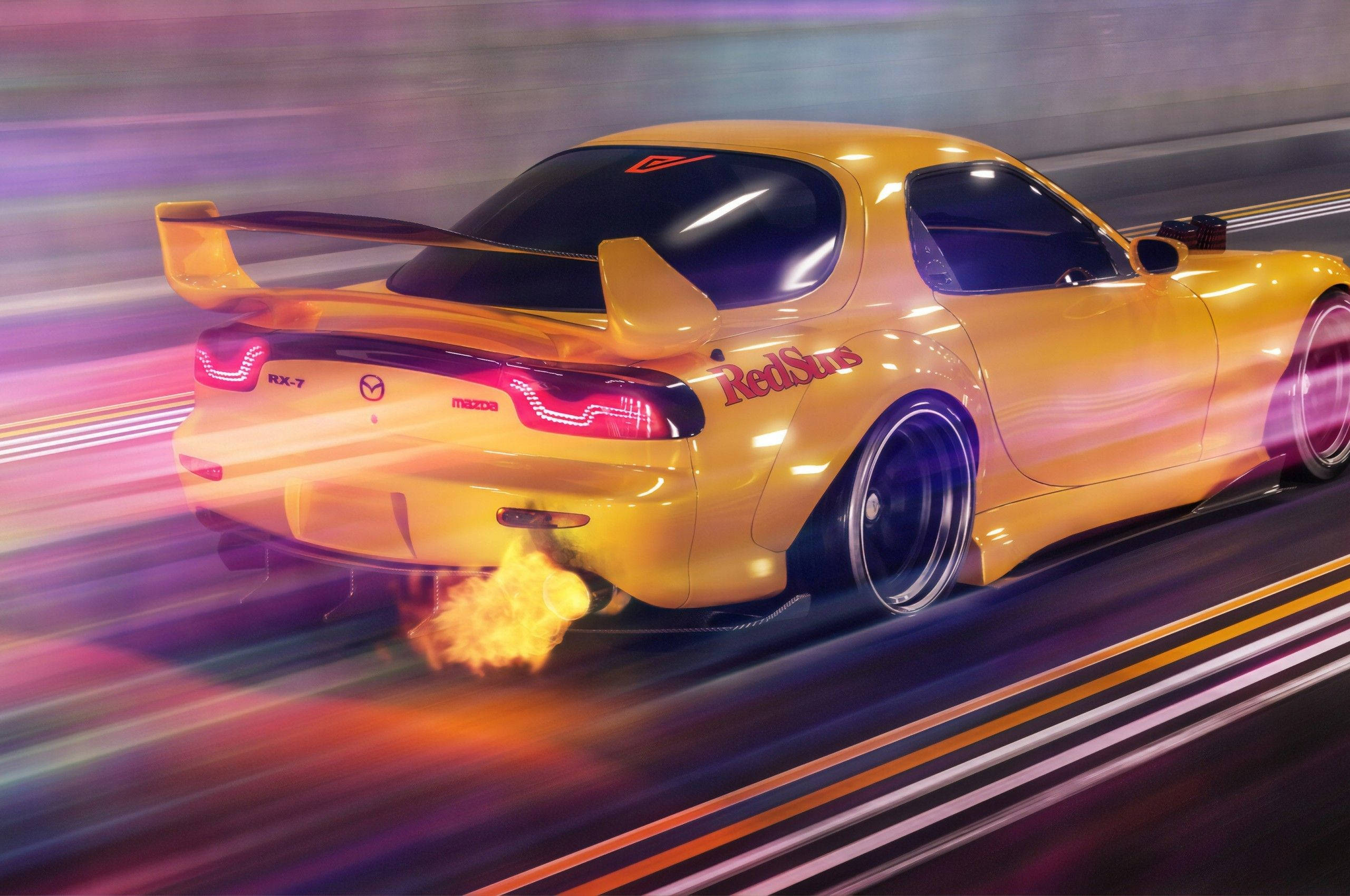 מכוניות JDM צהובות בזום טפט