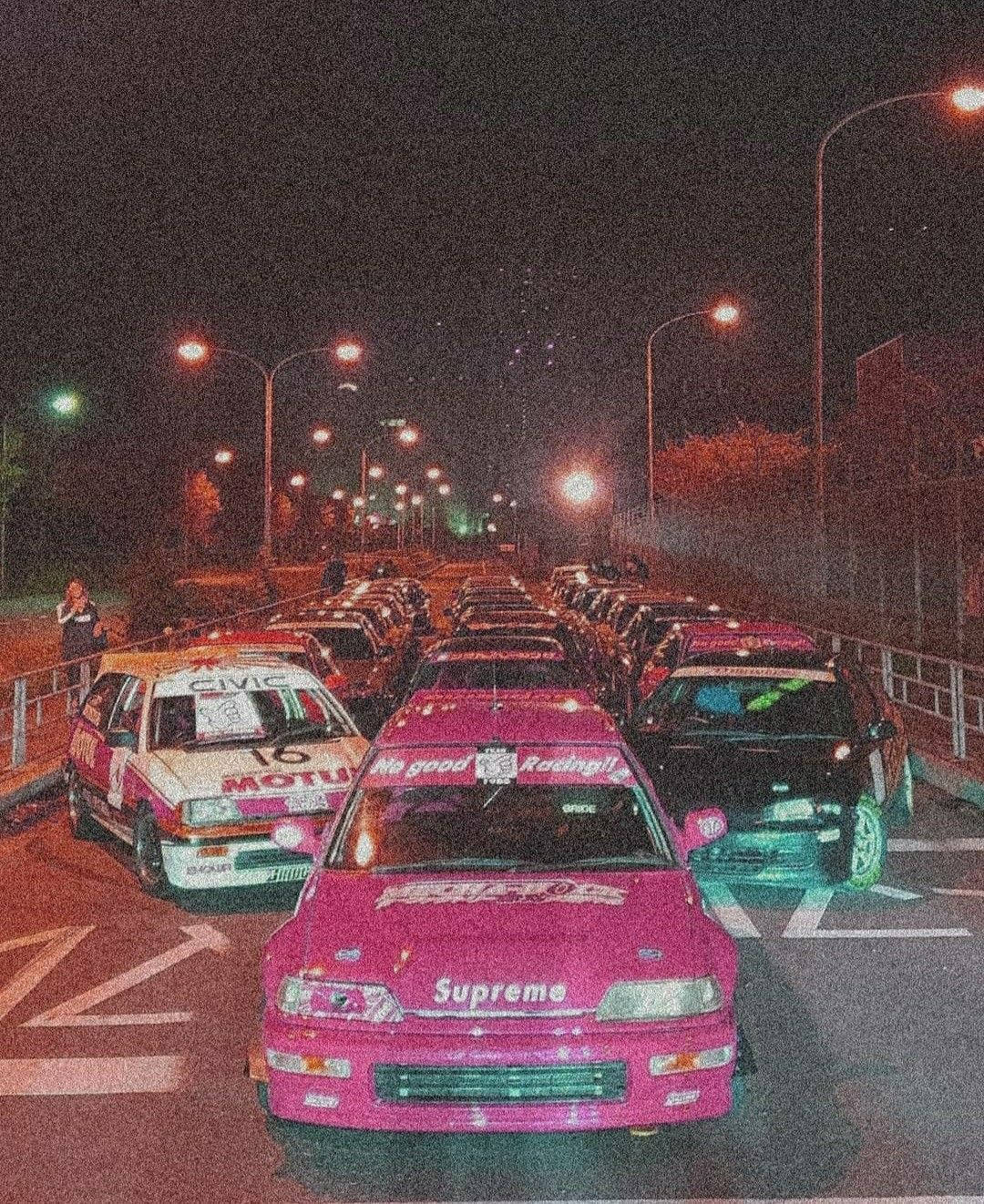 מכוניות JDM גרגיריות בלילה טפט