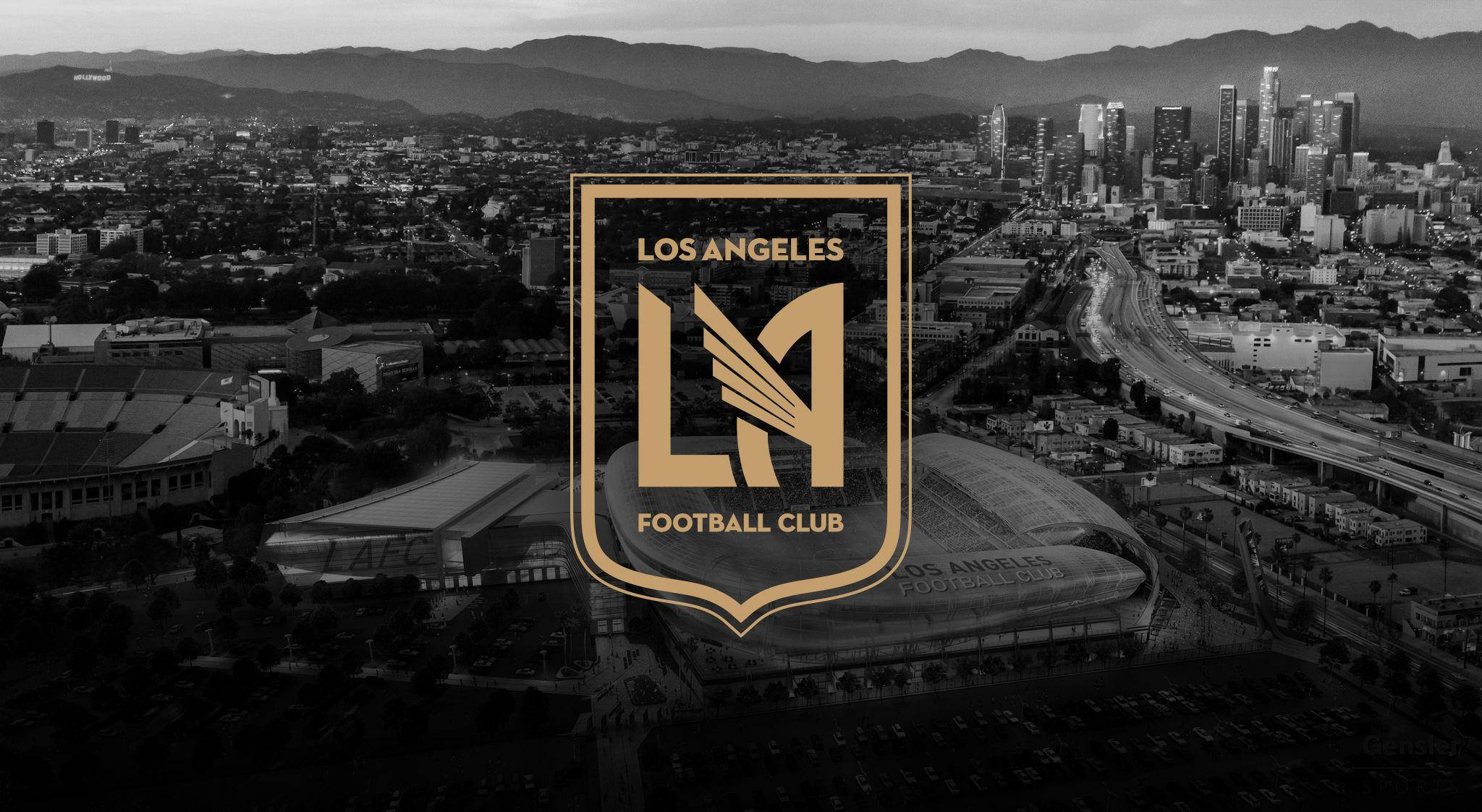 לוגו LAFC על רקע עיר בשחור-לבן טפט