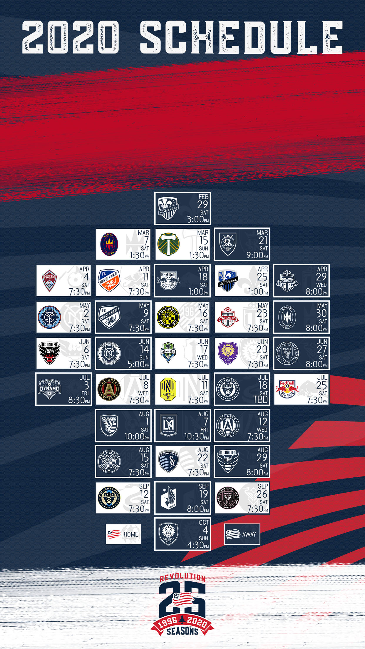 לוח הזמנים של ניו אינגלנד רבולושן ל-MLS 2020 טפט