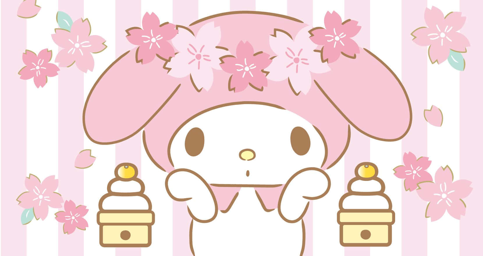 My Melody שולחן עבודה עוגות ופרחים ורודים טפט