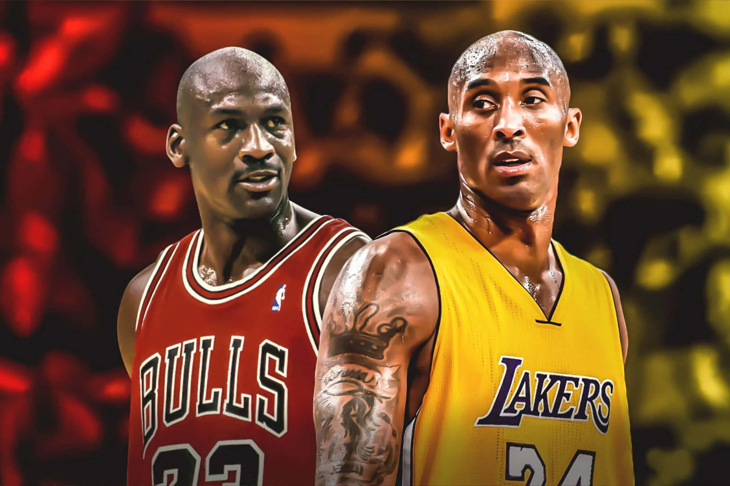 איור דיגיטלי של כוכבי ה-NBA קובי בראיינט ומייקל ג'ורדן טפט