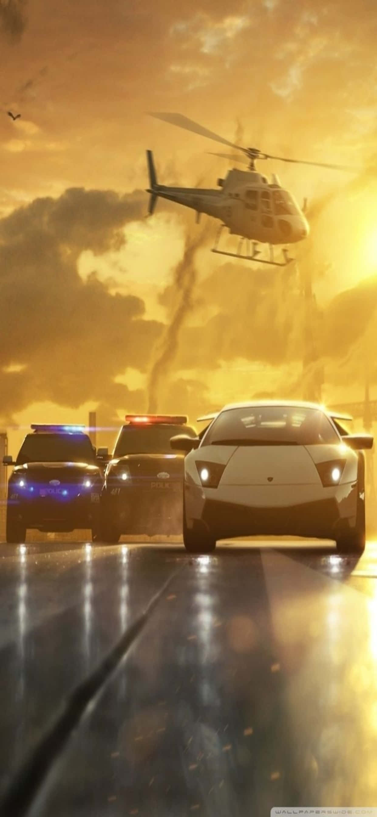 רקע דרמטי של משחק Need for Speed Heat המוצג באייפון XS Max טפט
