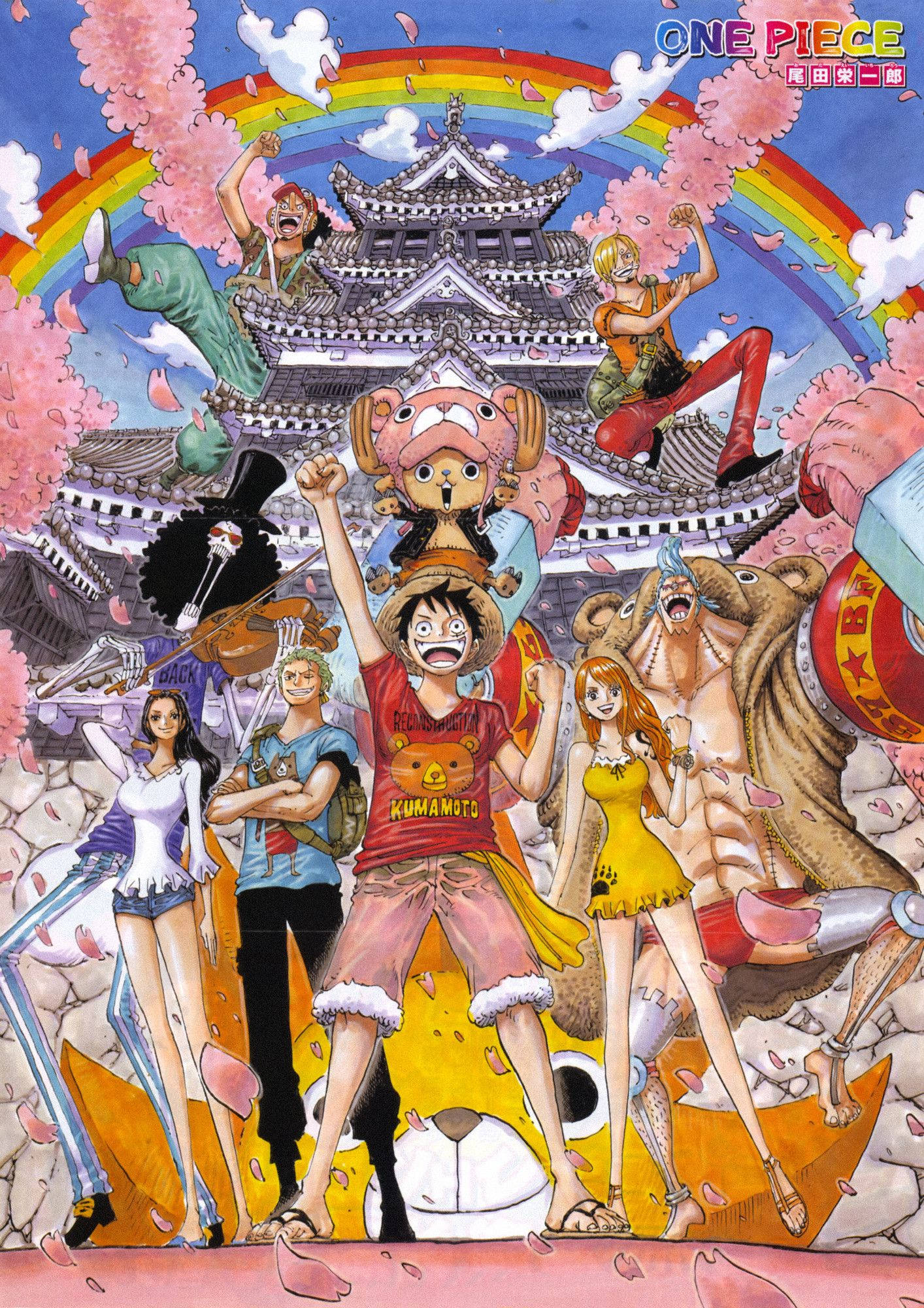 One Piece טלפון שודדי כובע הקש עם מקדש טפט