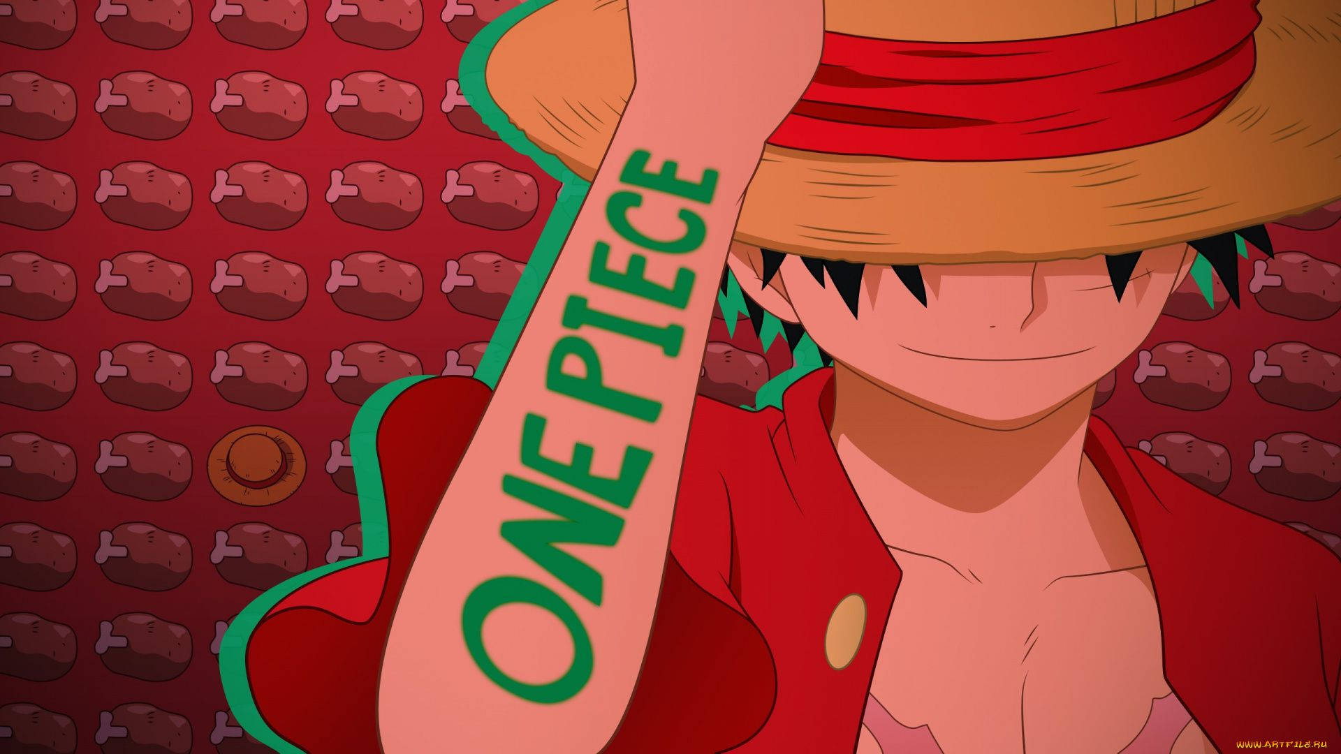 שולחן עבודה של One Piece עם דוגמת בשר טפט