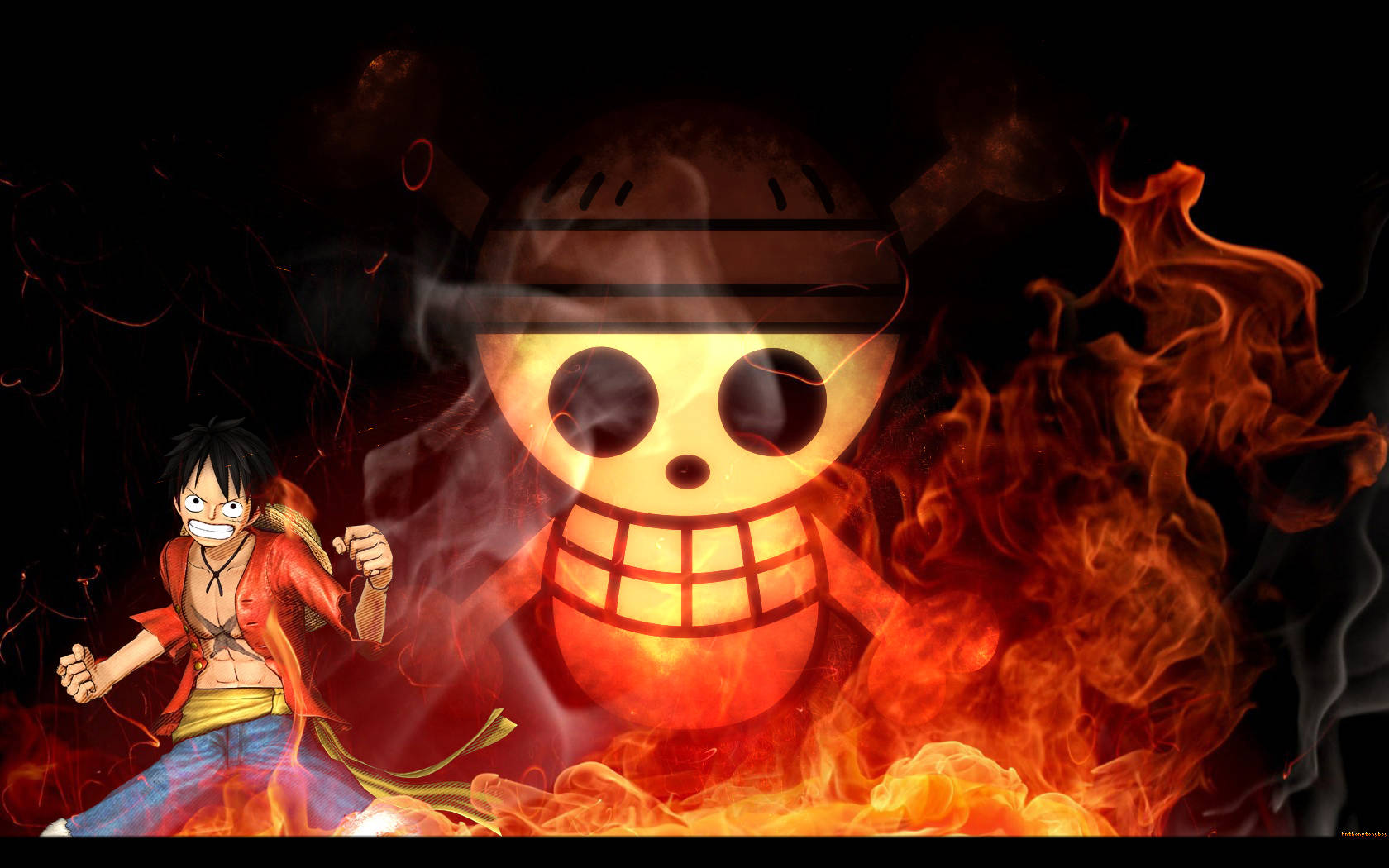 כובע קש ו-One Piece PFP בלהבות טפט