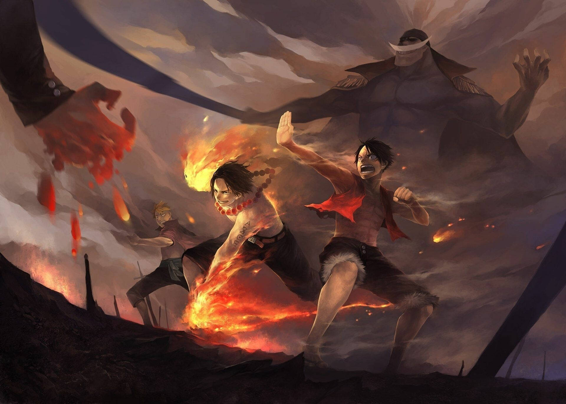 שולחן עבודה של One Piece לופי אייס סאבו בקרב טפט