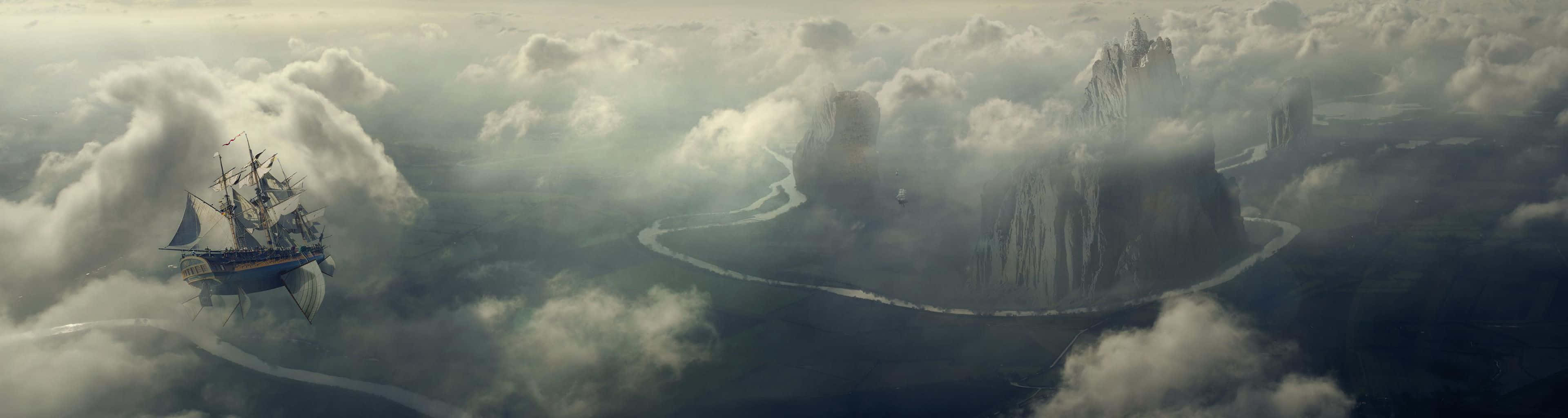 רקע אמנותי של ספינת אוויר למסך Pixel 3 טפט