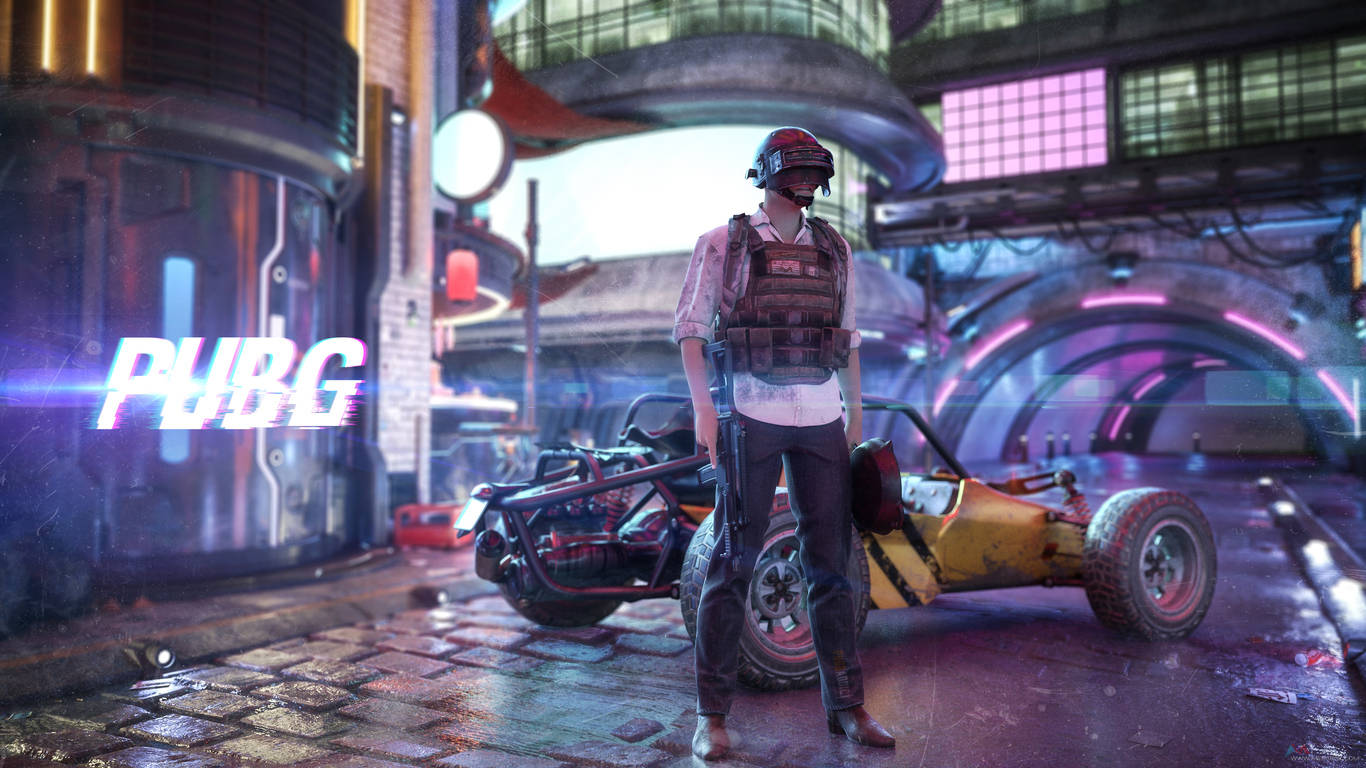 ויקטור בעיר הניאון PUBG 1366x768 טפט
