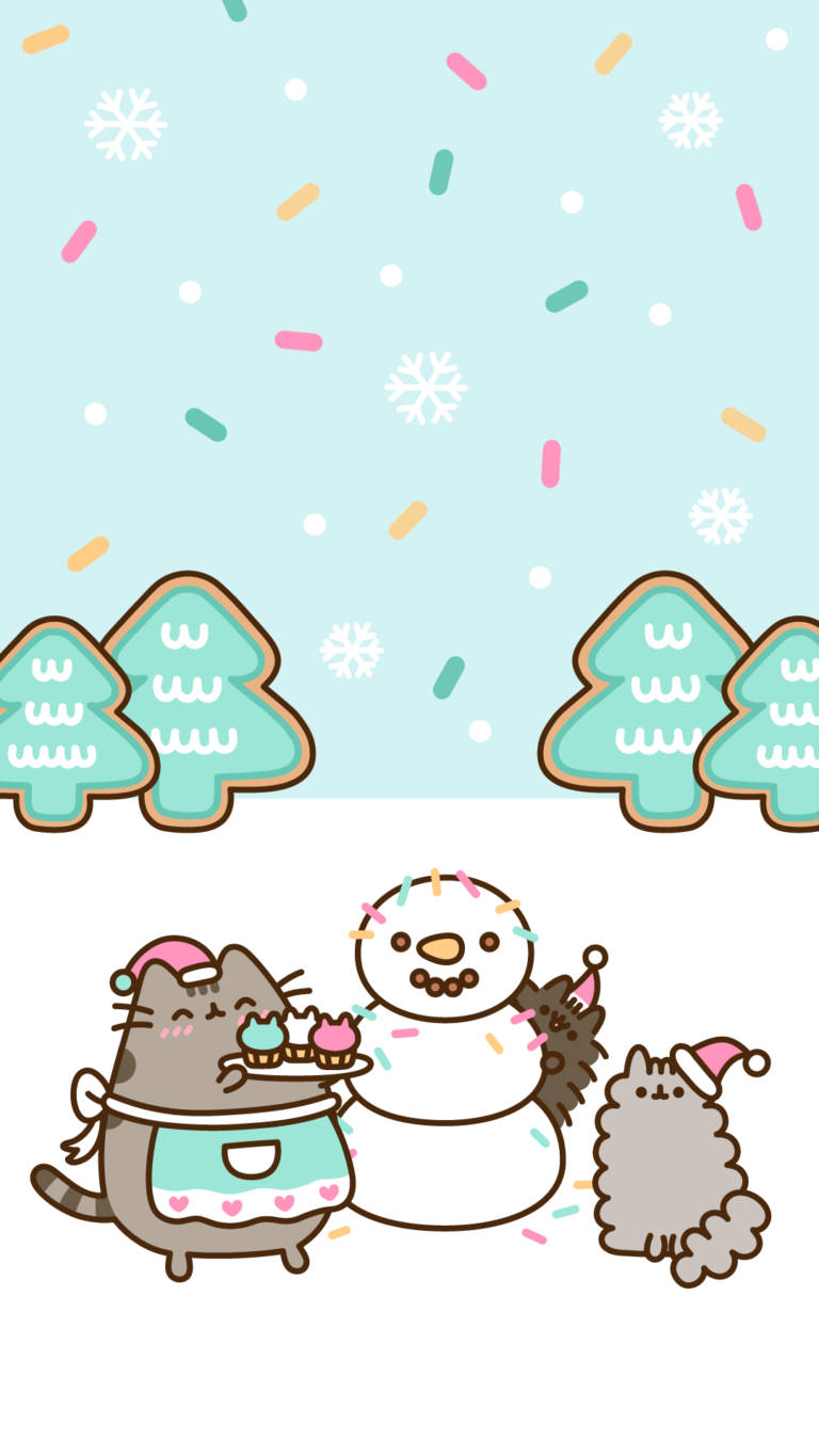 Pusheen חמודה חוגגת חג מולד טפט