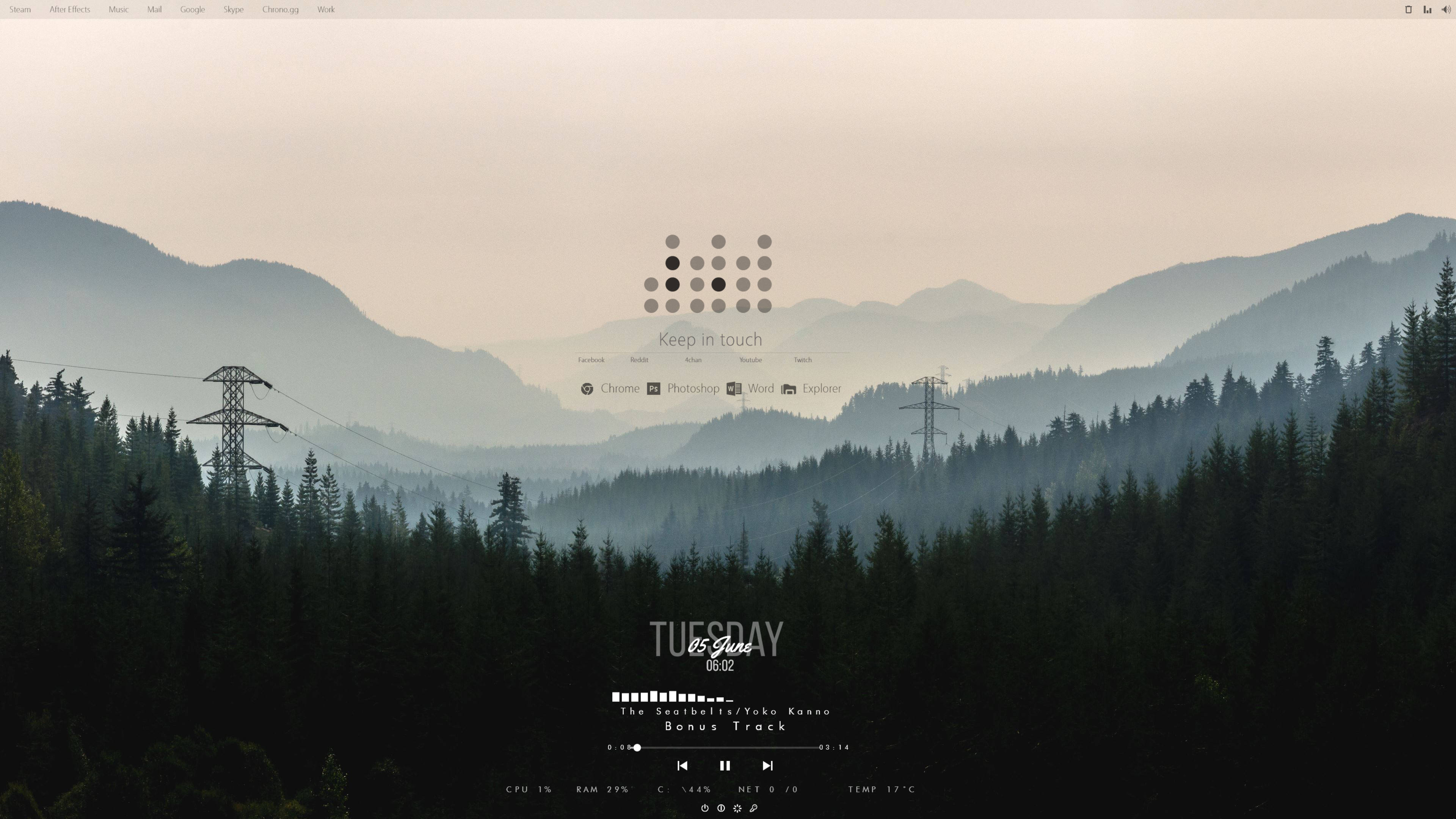 עיצוב Rainmeter של יער והרים טפט