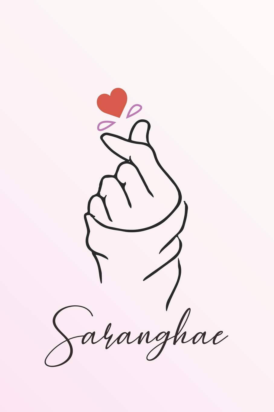 Saranghae אצבע לב קוריאני טפט