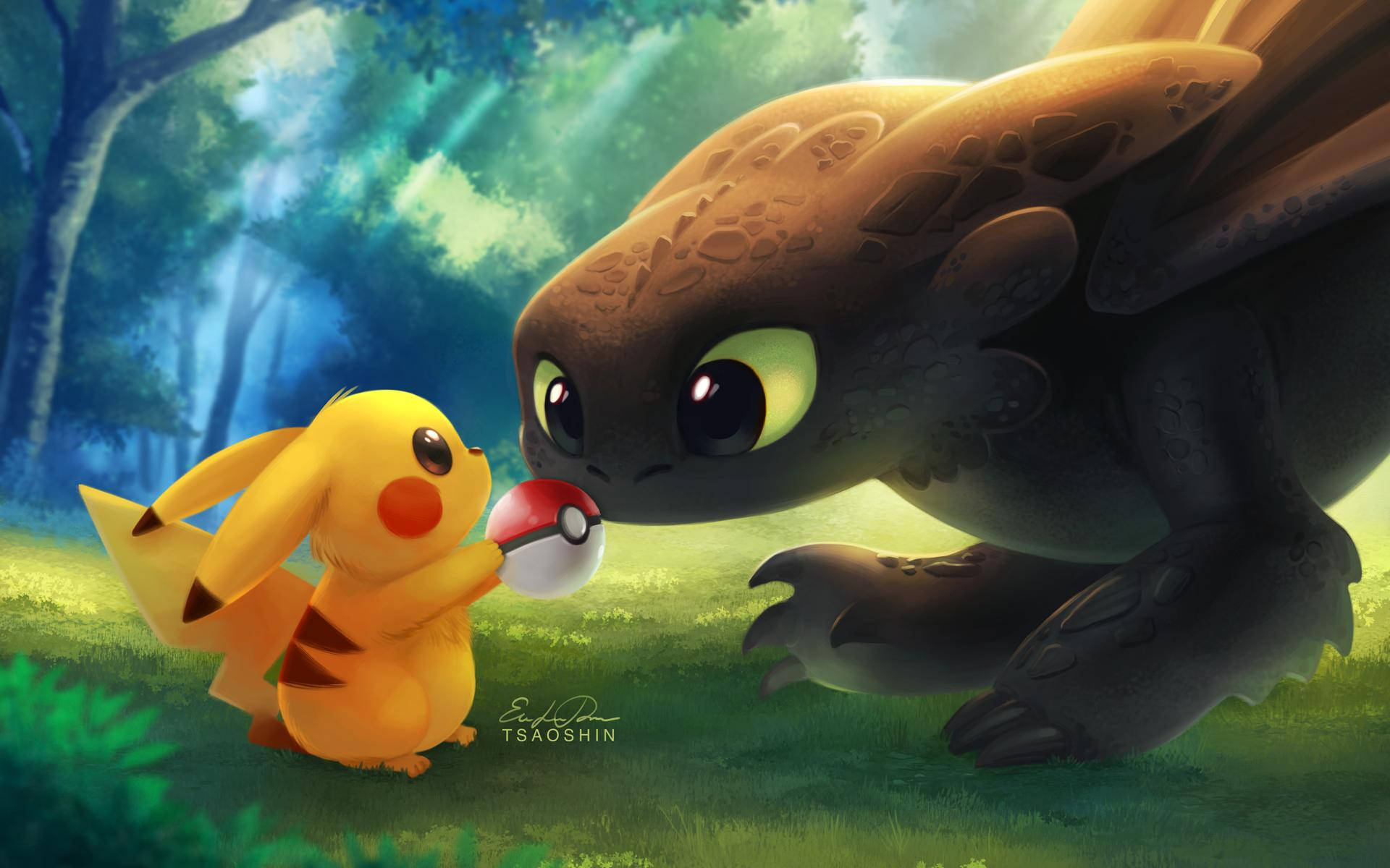 Showing support for two real life legends – Pikachu and Toothless. טפט